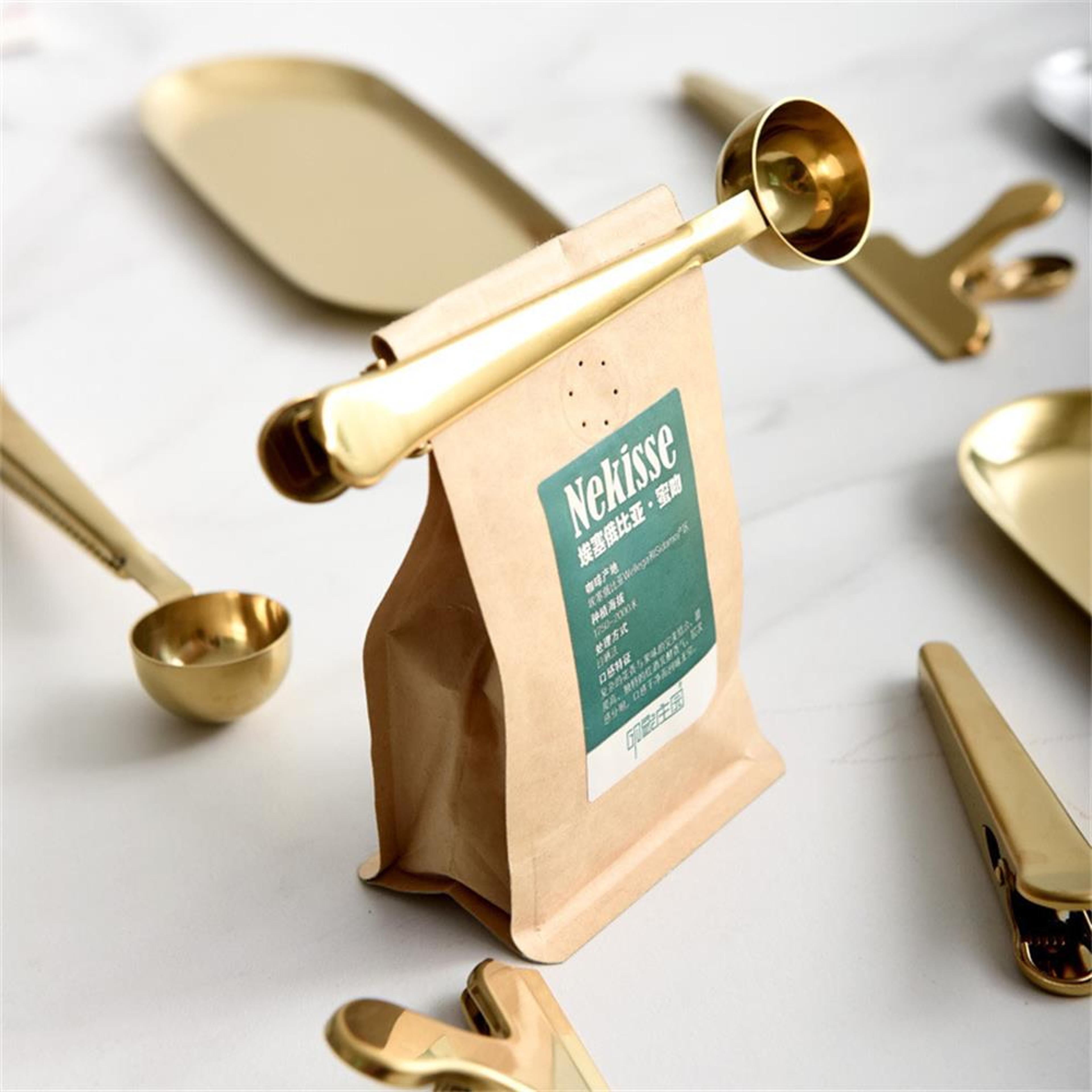 stainless steel coffee scoop with sealing clip – measuring scoop for coffee, tea & milk powder