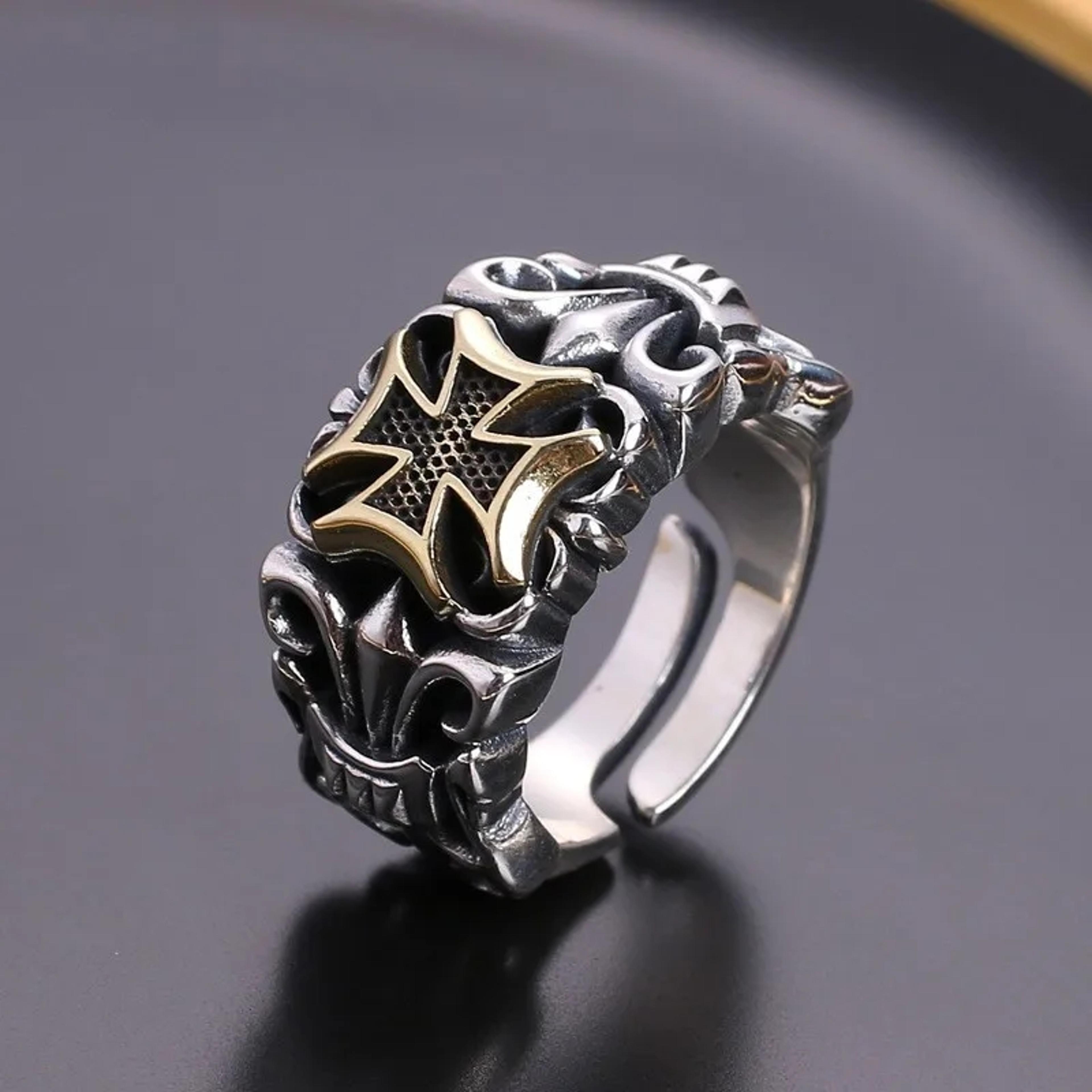 punk cross ring for men – adjustable gothic design, retro street fashion jewelry