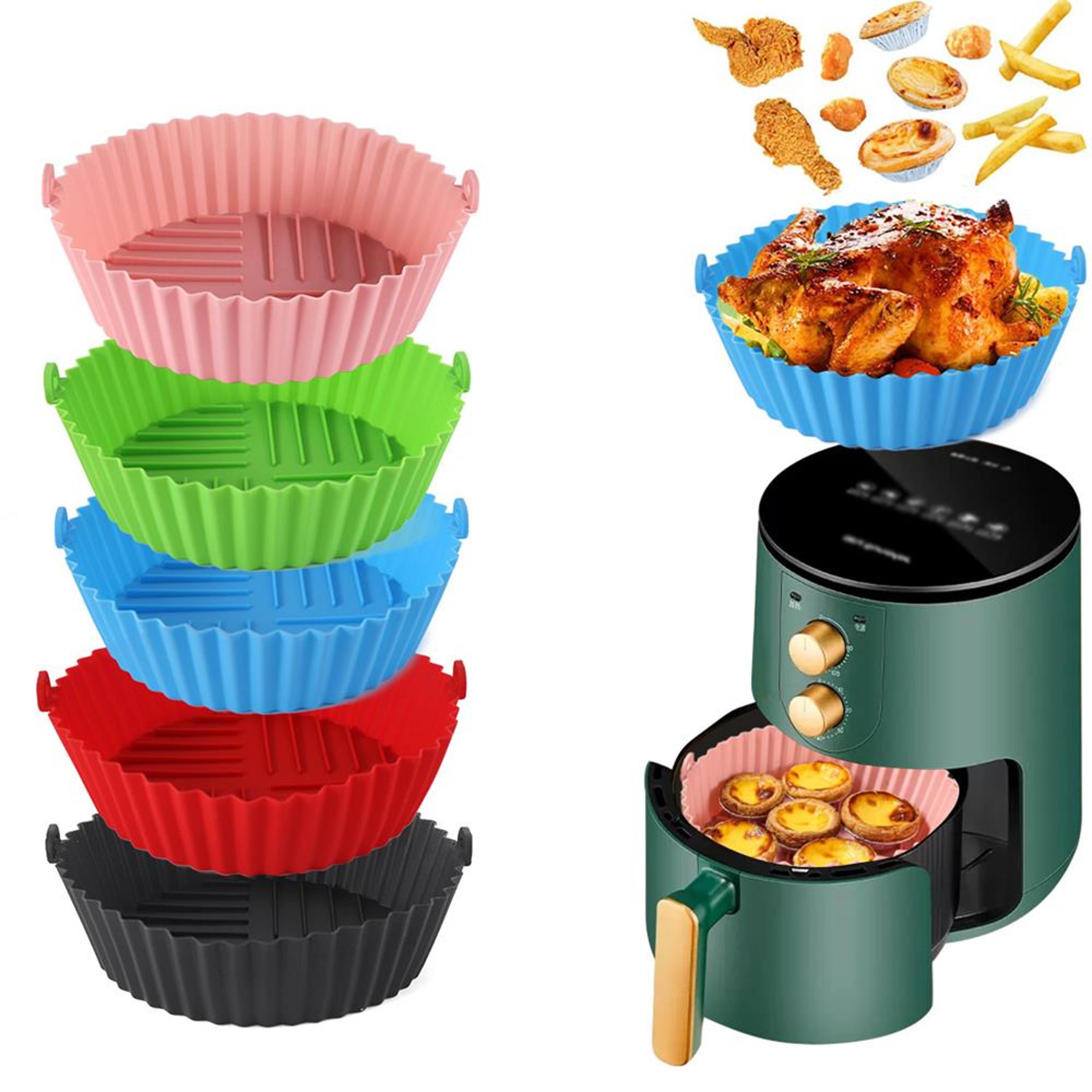 silicone air fryer baking tray mat high-temperature resistant, foldable & food grade with double ear handles