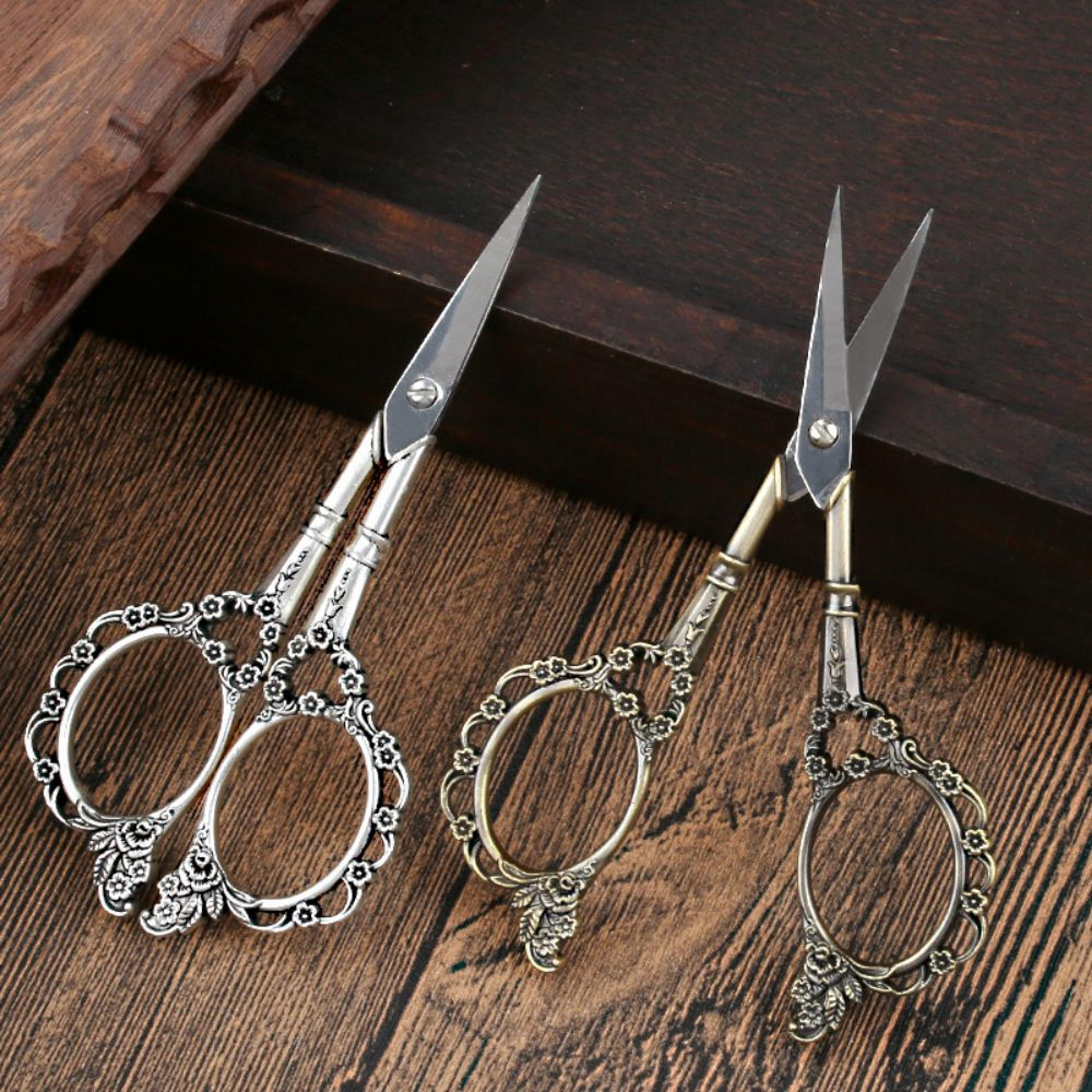 vintage stainless steel scissors for cross stitch, yarn, tea bags, and office use