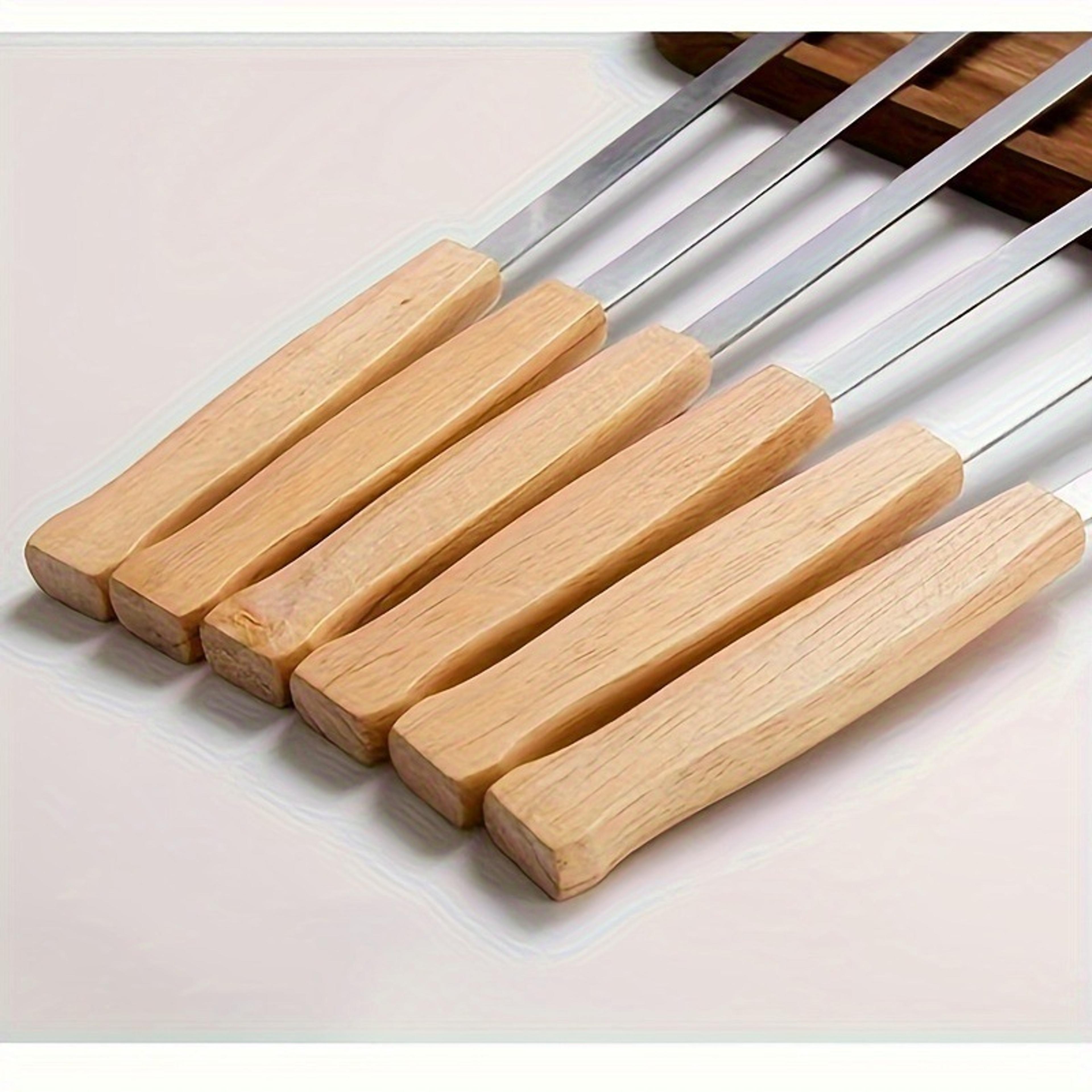 reusable stainless steel bbq skewers with wooden handles – anti-scalding, wide metal skewers for barbecue and grilling