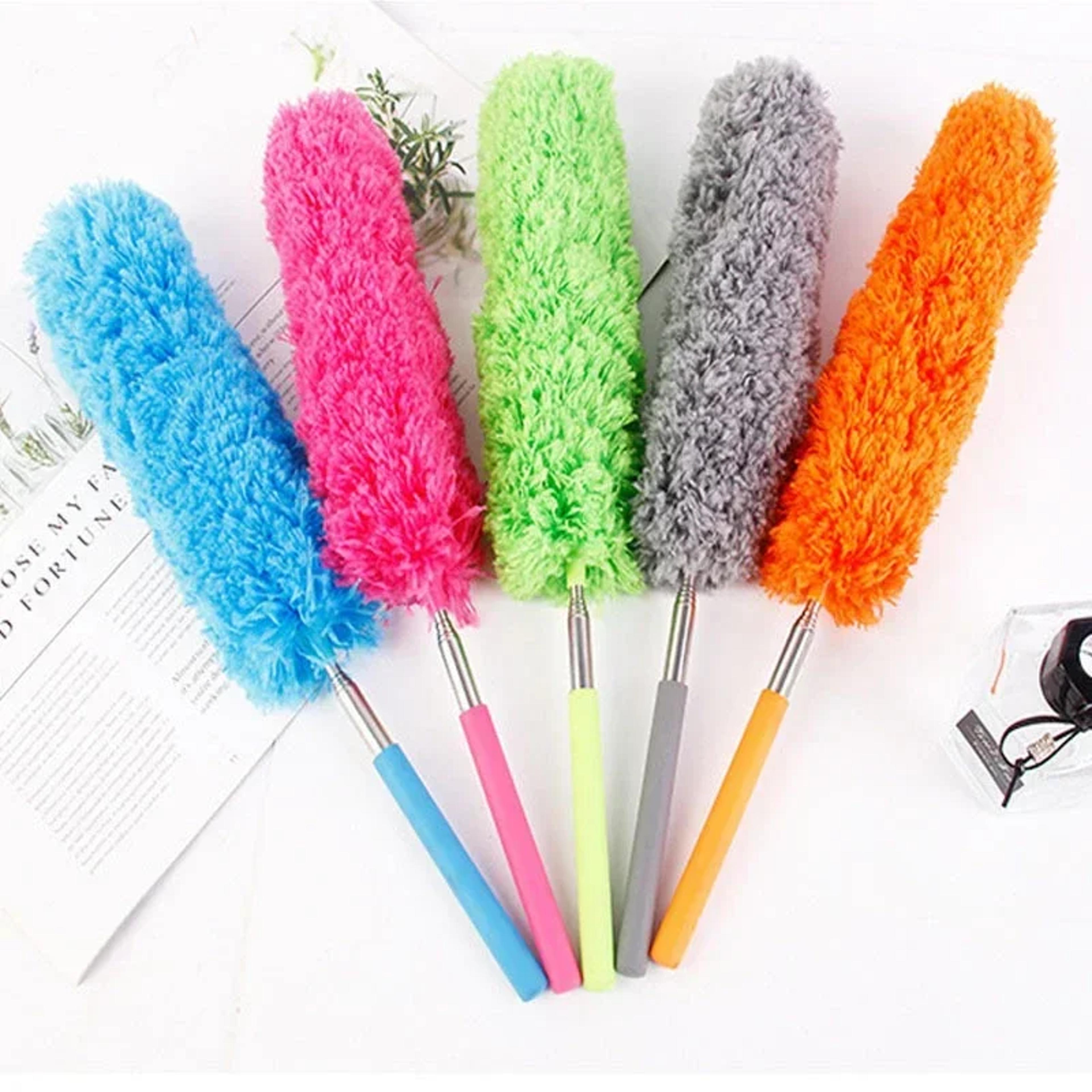 telescopic stainless steel feather duster with microfiber cleaning brush