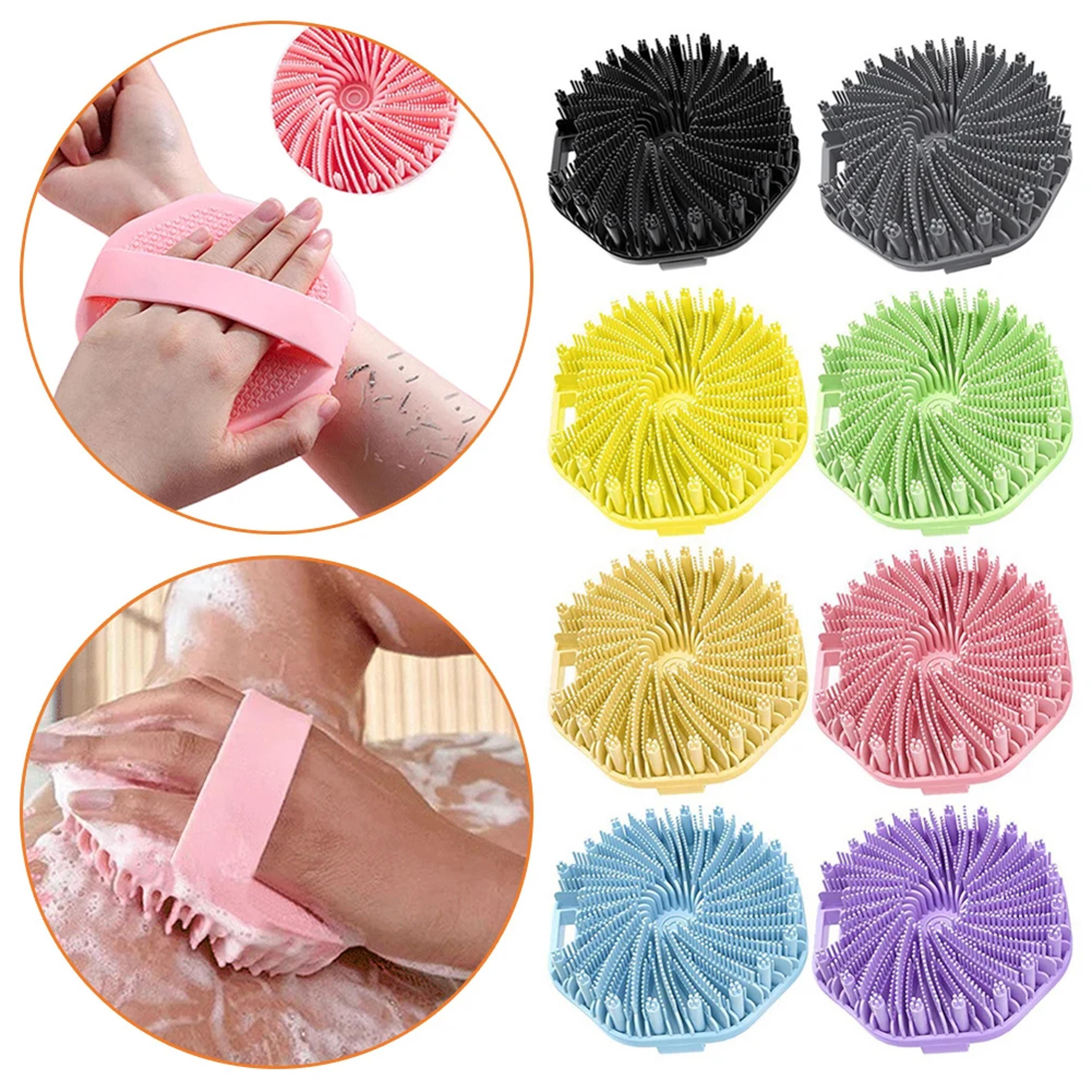 exfoliating silicone body scrubber shower brush with non-slip hand strap for smooth skin