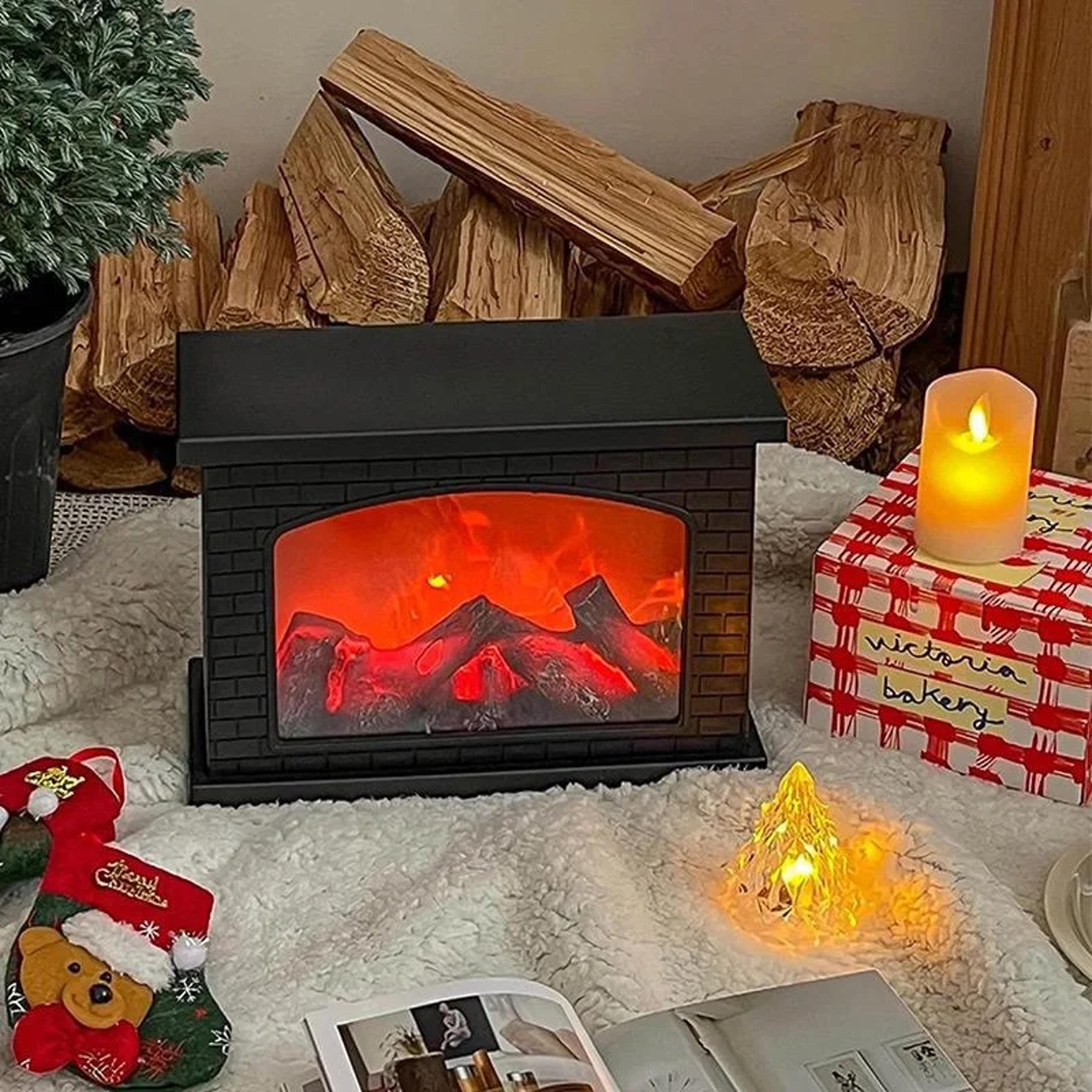 christmas fireplace flame light led table lamp – charcoal style, perfect for holiday winter gifts, parties, and home