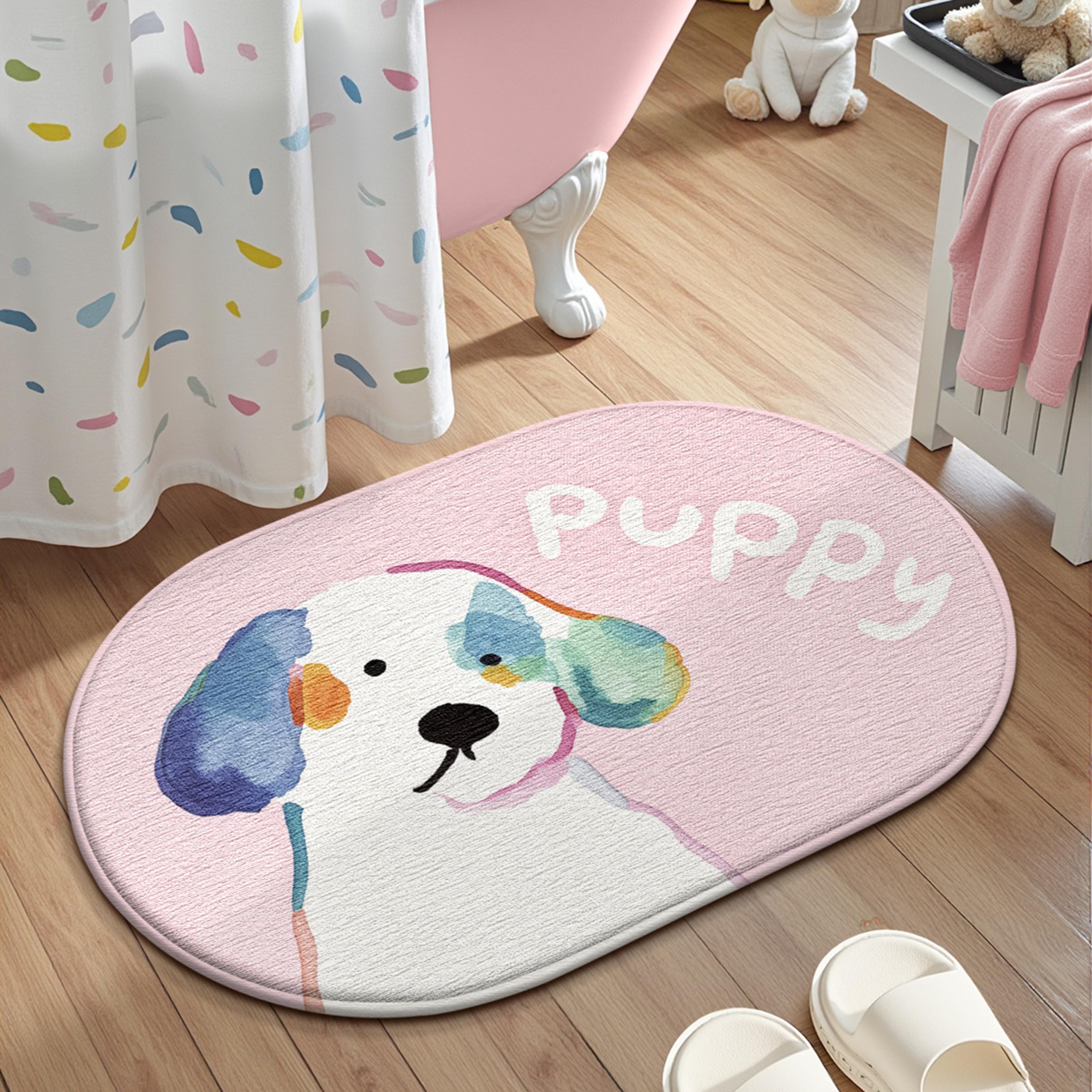 adorable cartoon dog bath mat, soft memory foam, anti-slip bathroom rug