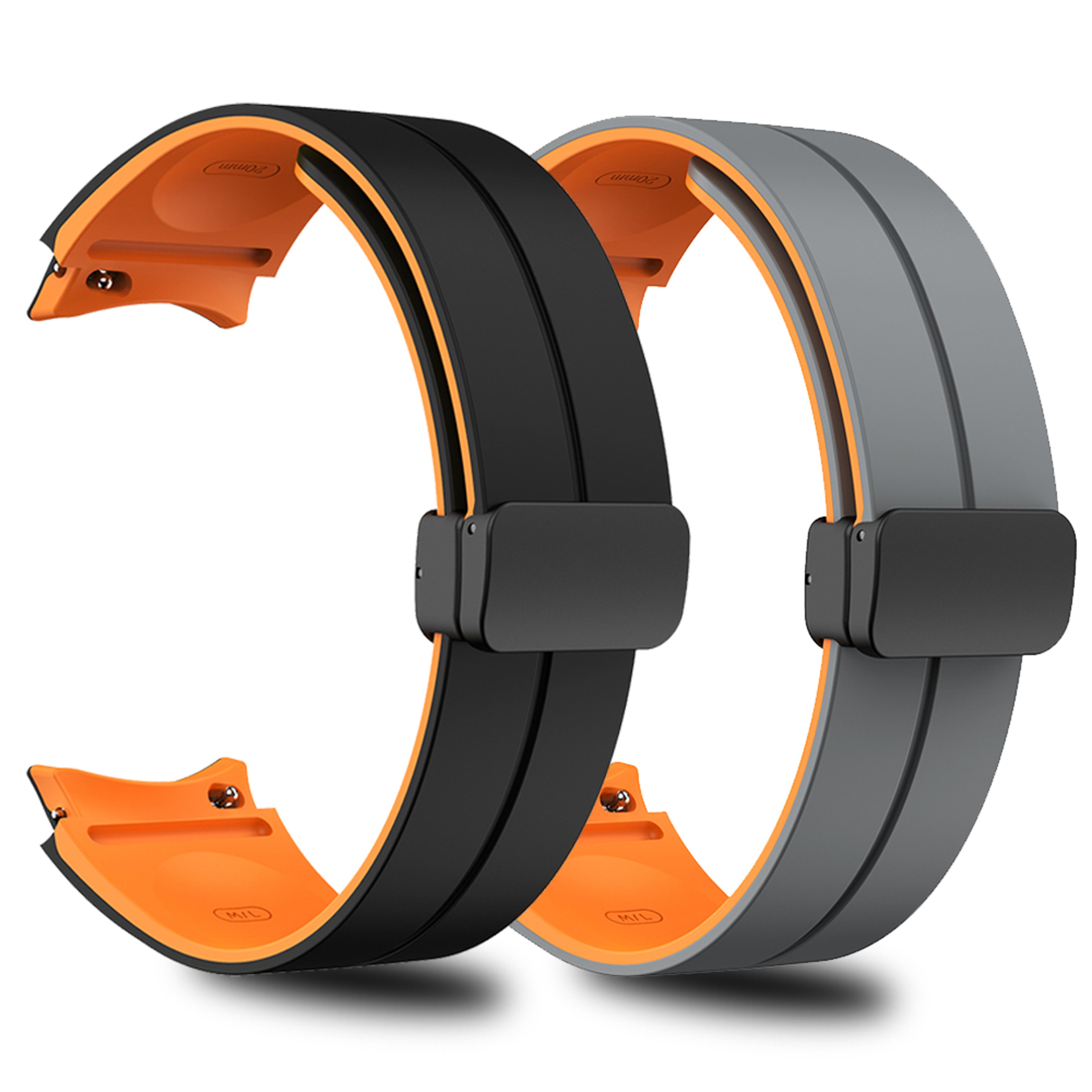 magnetic silicone two-tone strap for samsung galaxy watch pro, classic -replacement band
