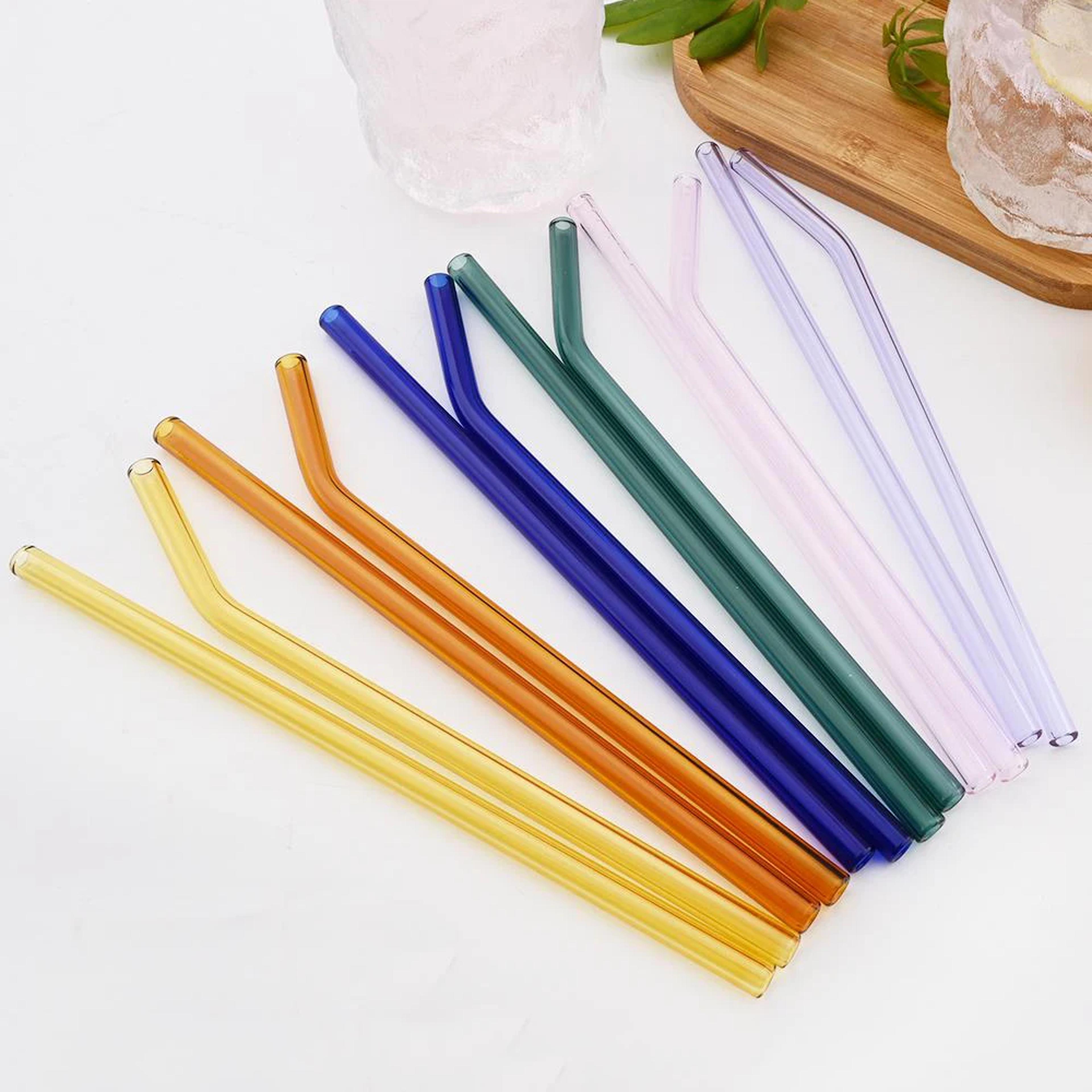 pink borosilicate glass drinking straw set with cleaning brush – reusable cocktail straws for drinks & bar accessories