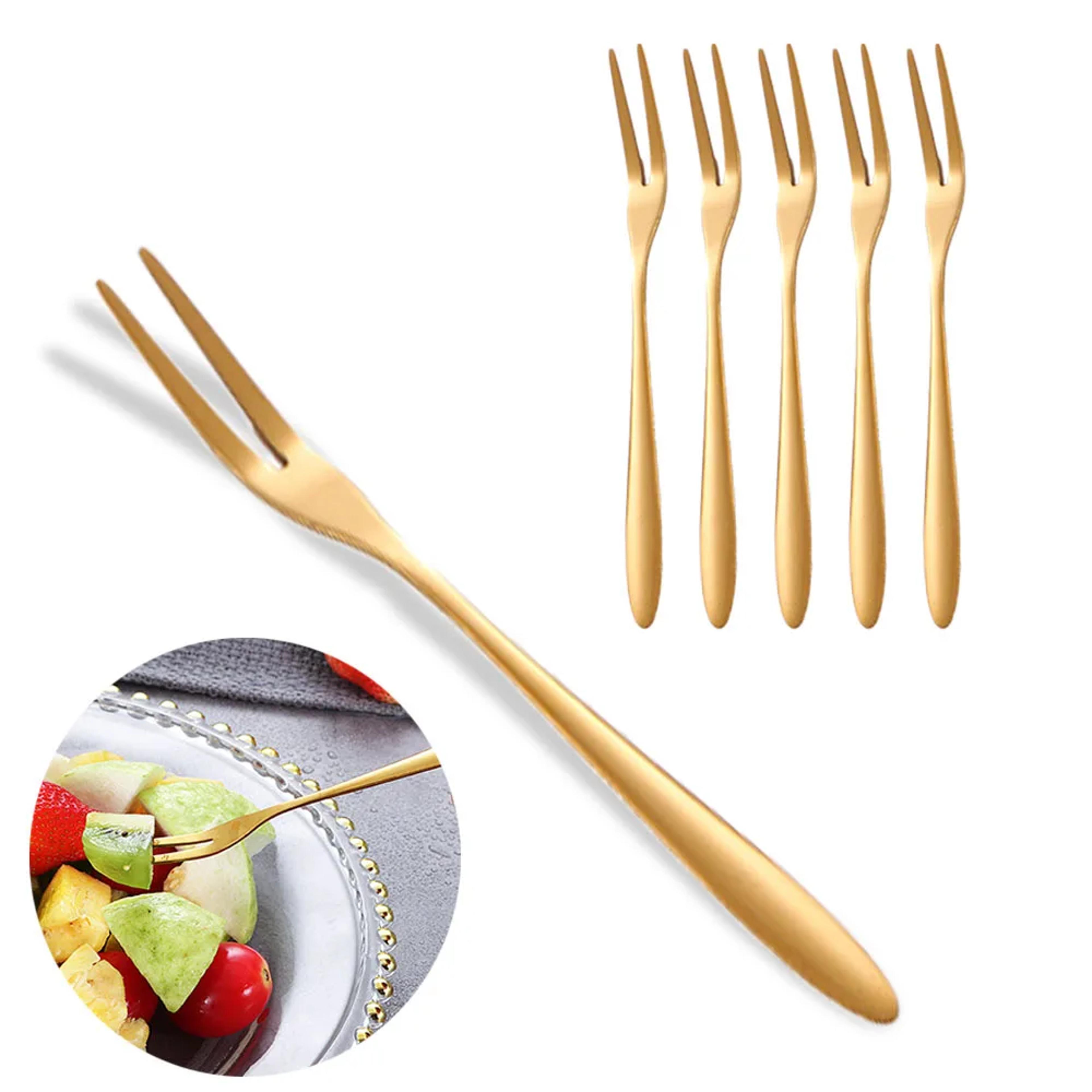 piece stainless steel fruit fork set - multifunctional food picks with gold moon cake knife design