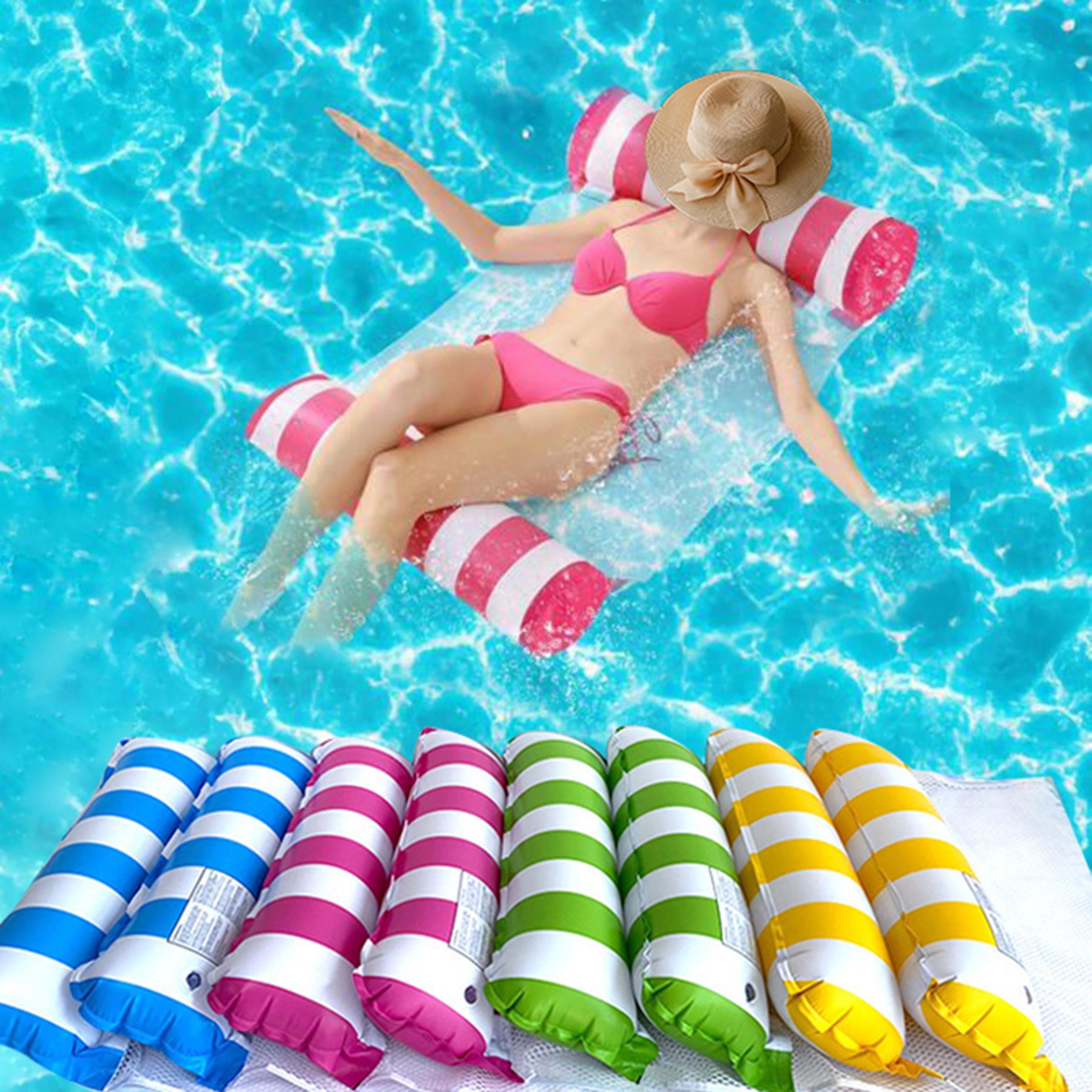 inflatable floating hammock for pool party – pvc stripe water mat for ultimate relaxation
