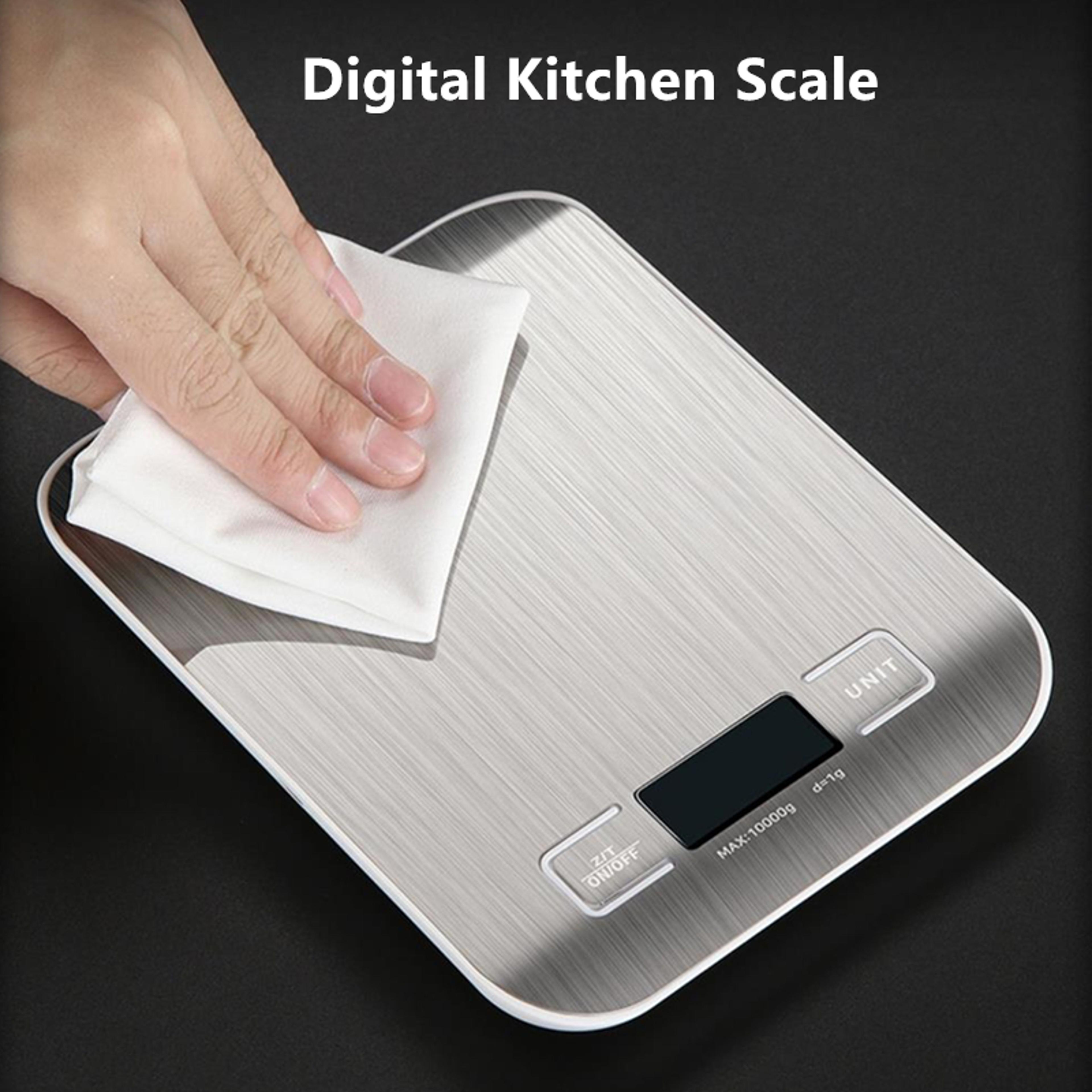 digital kitchen scale with led display – 10kg capacity, 1g precision, stainless steel weighing scale for food, baking
