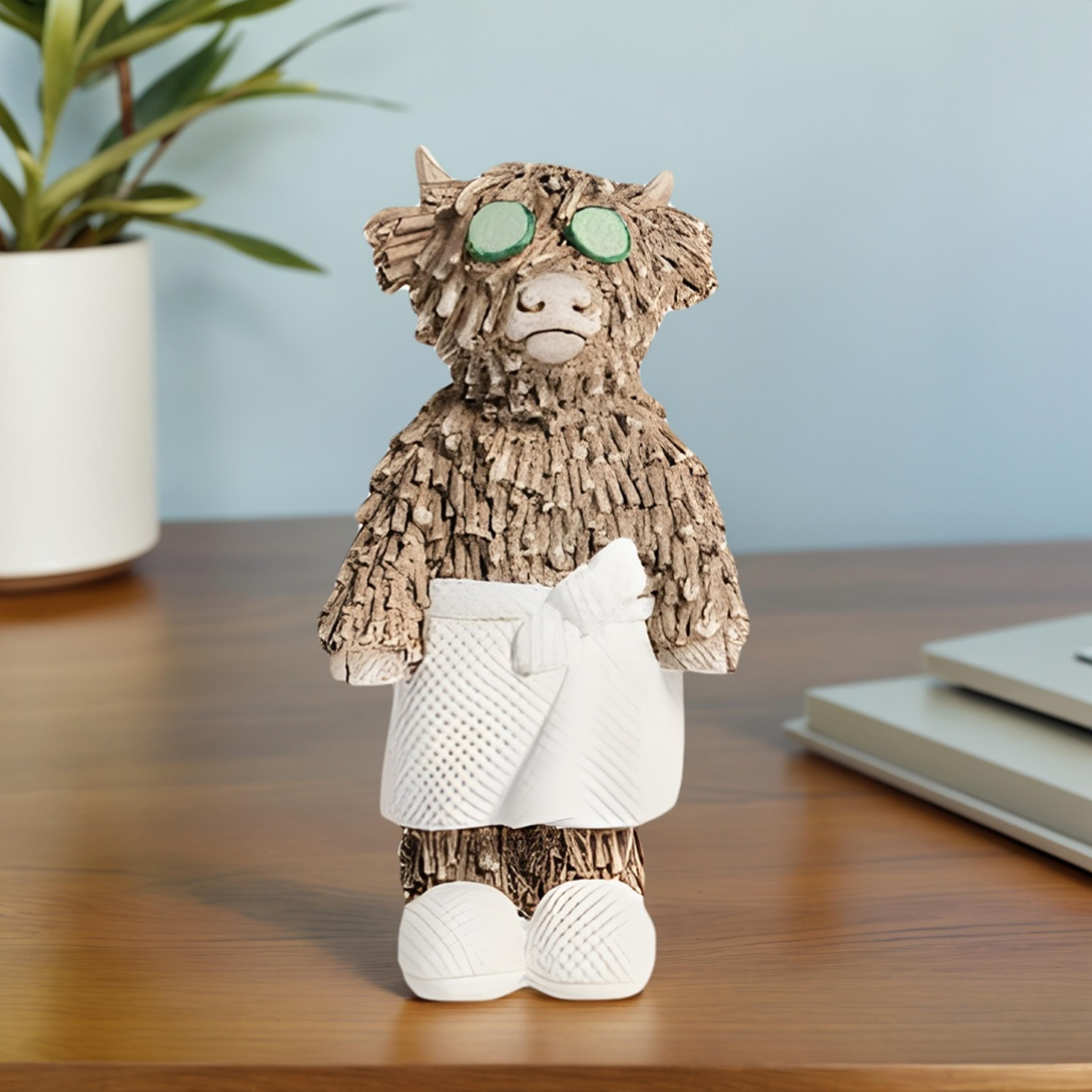 whimsical highland cow bathrobe figurine for home desktop decoration