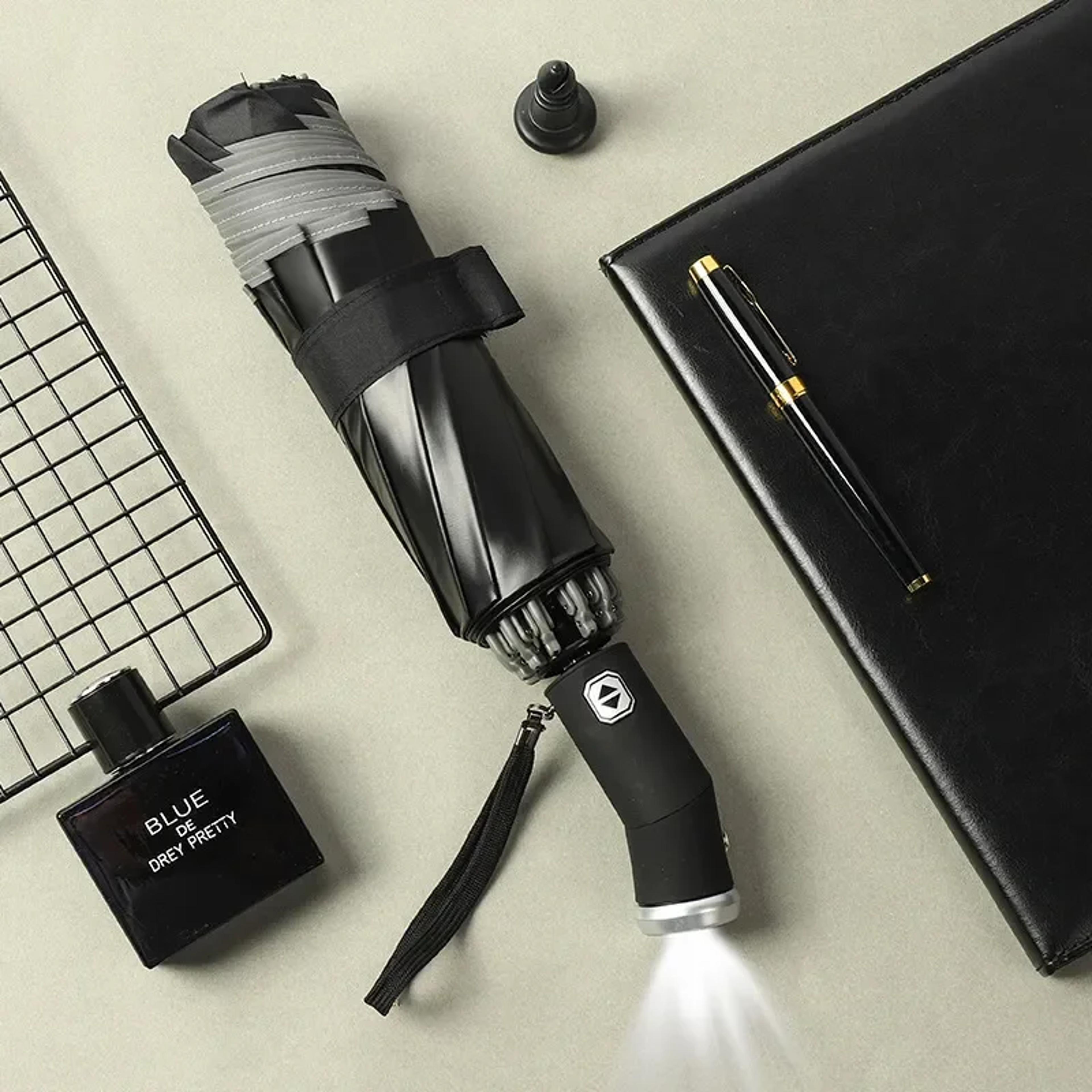 fully automatic folding umbrella with led flashlight & uv protection – waterproof, wind resistant, and sunshade