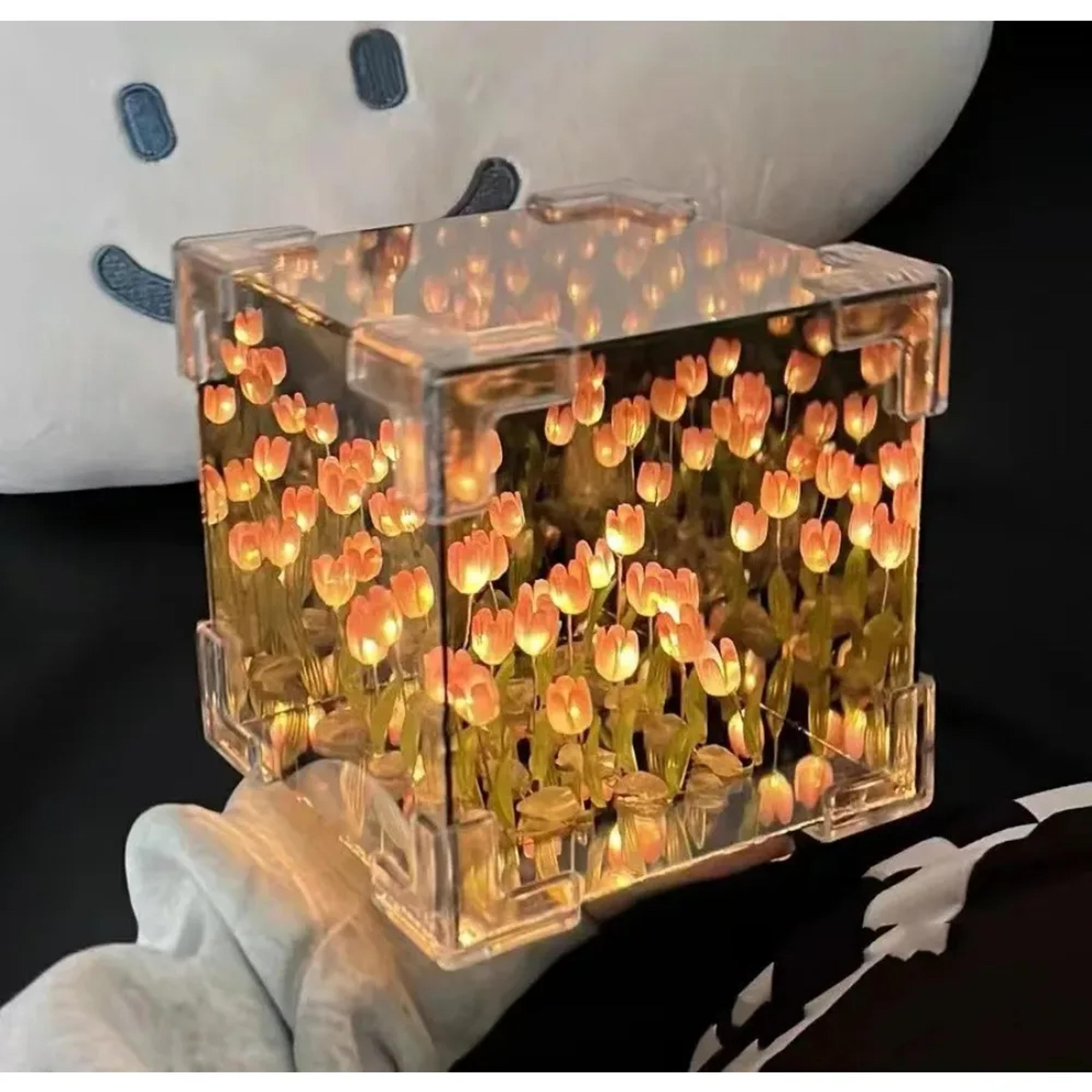 creative diy tulip flower sea cube night lamp kit for couples & girlfriends