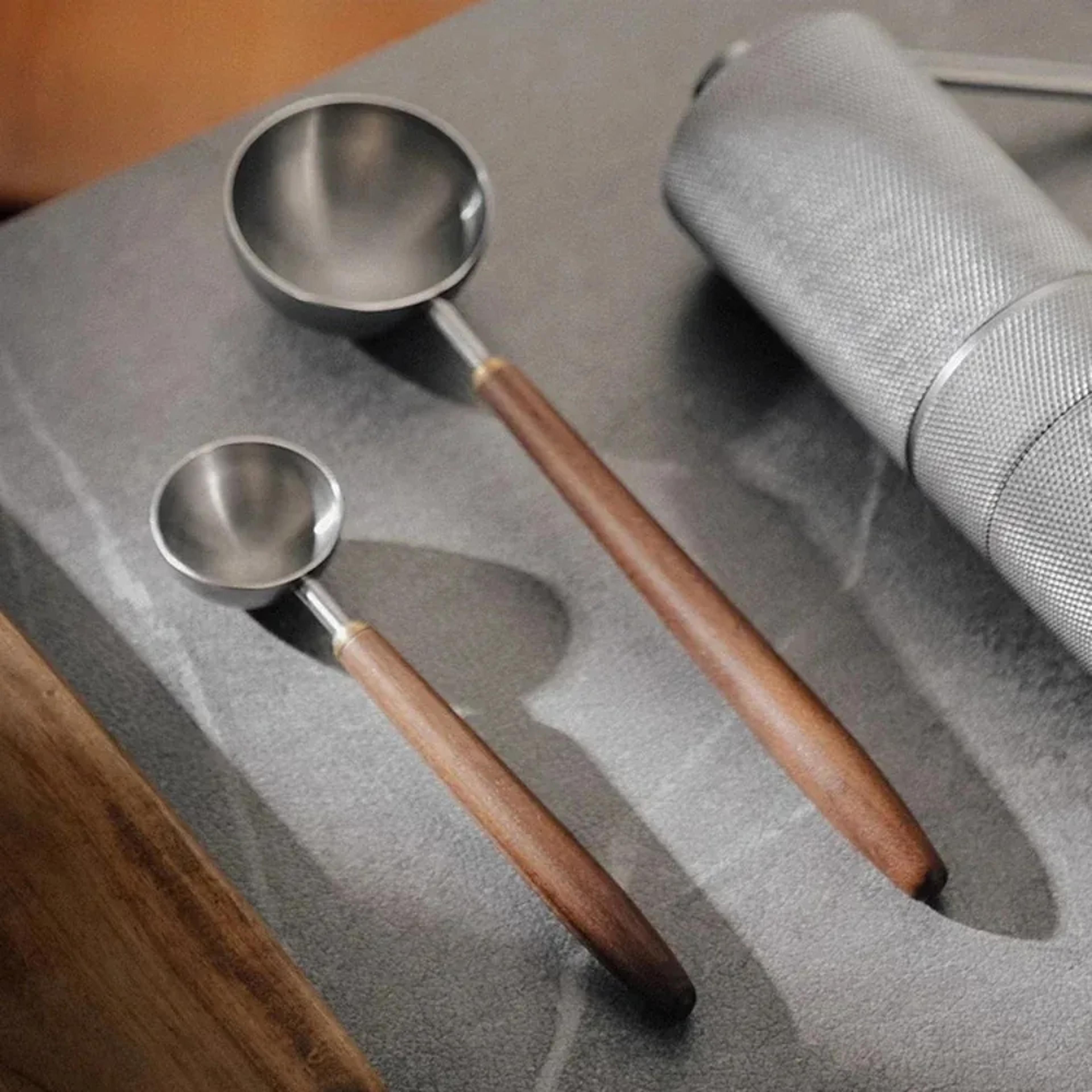 walnut wood coffee scoop - stainless steel measuring spoon with long handle
