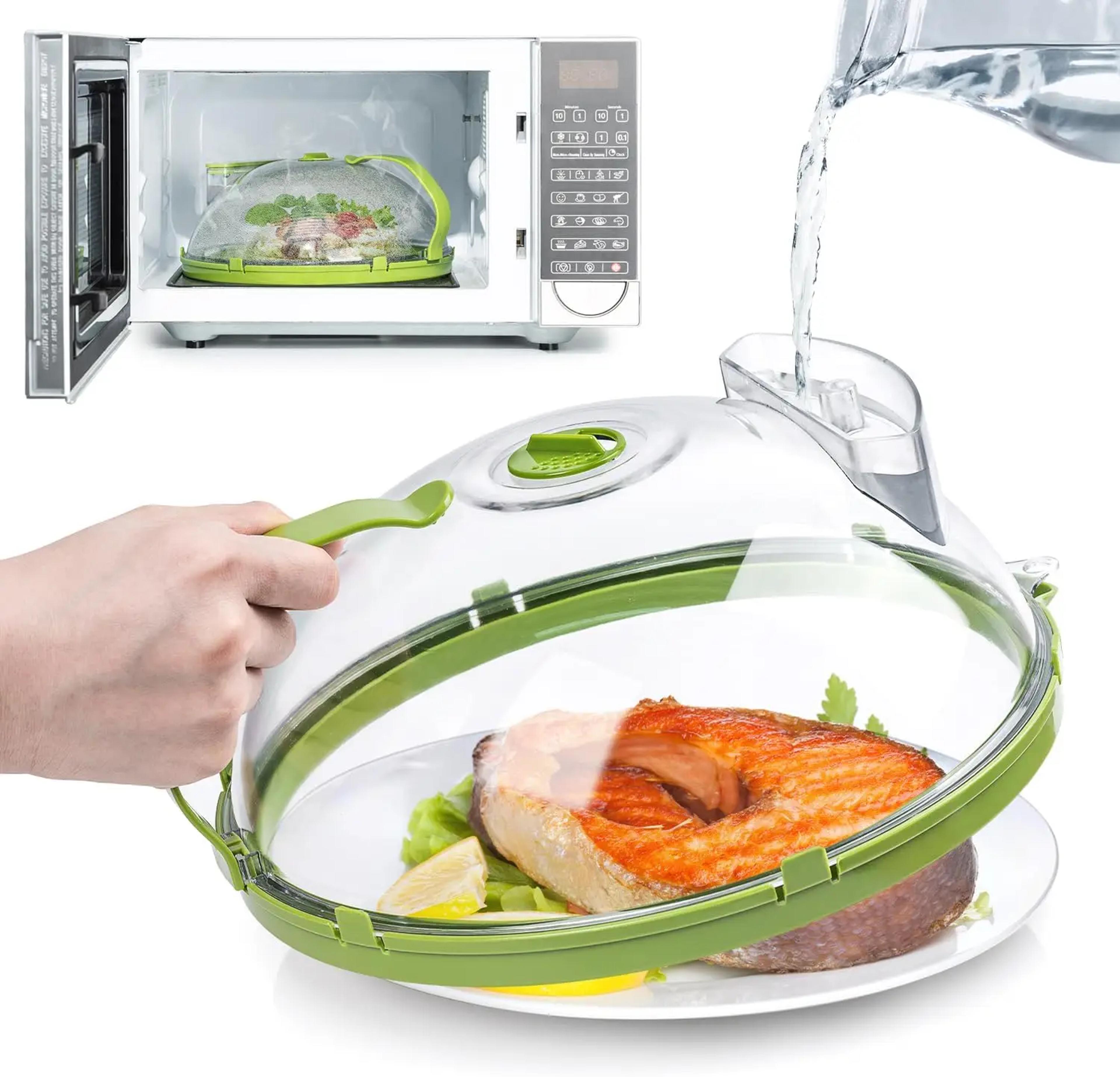 microwave cover for food – clear -inch plate cover with steamer and handle for splatter protection