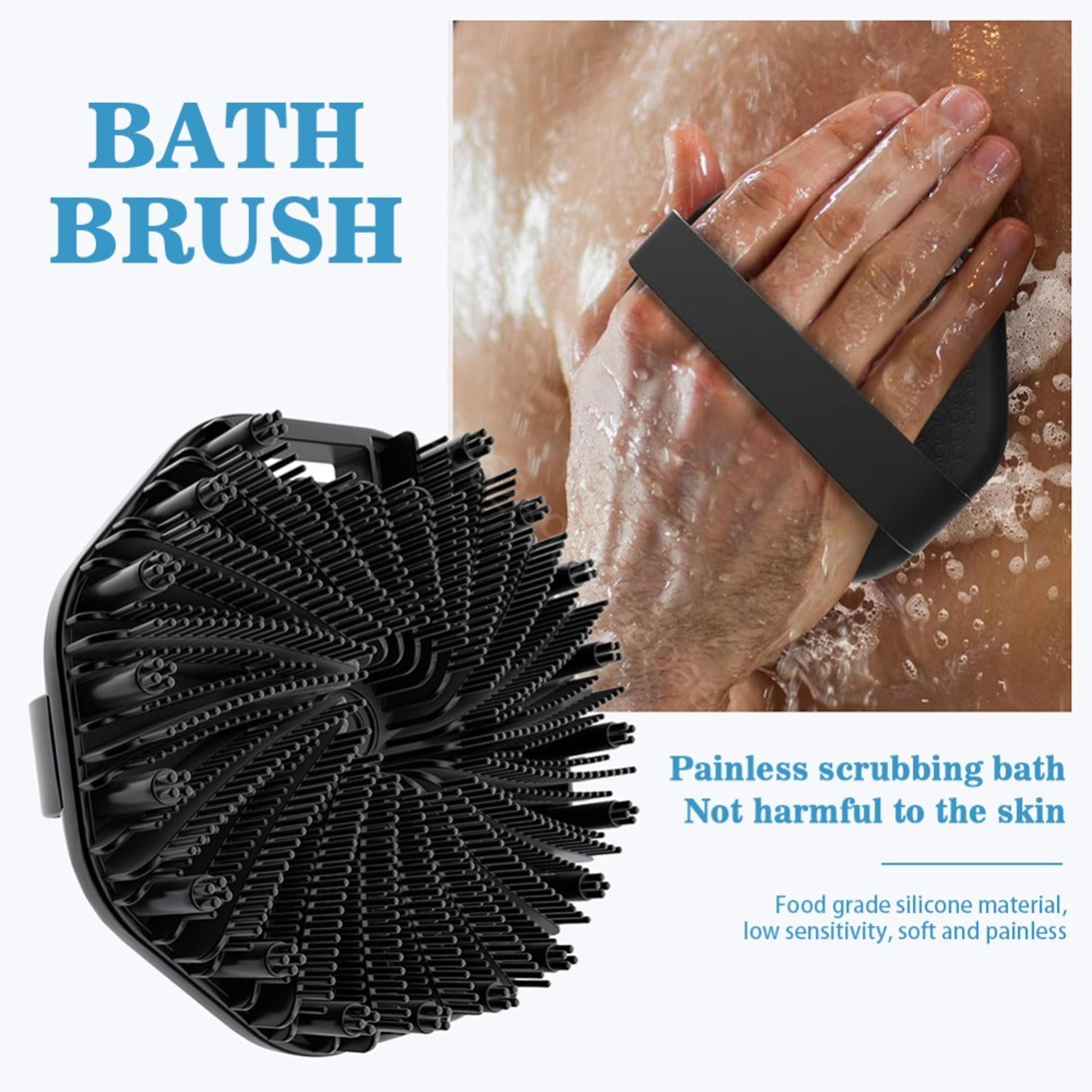 soft silicone back scrub brush with handle - exfoliating bath sponge for skin massaging