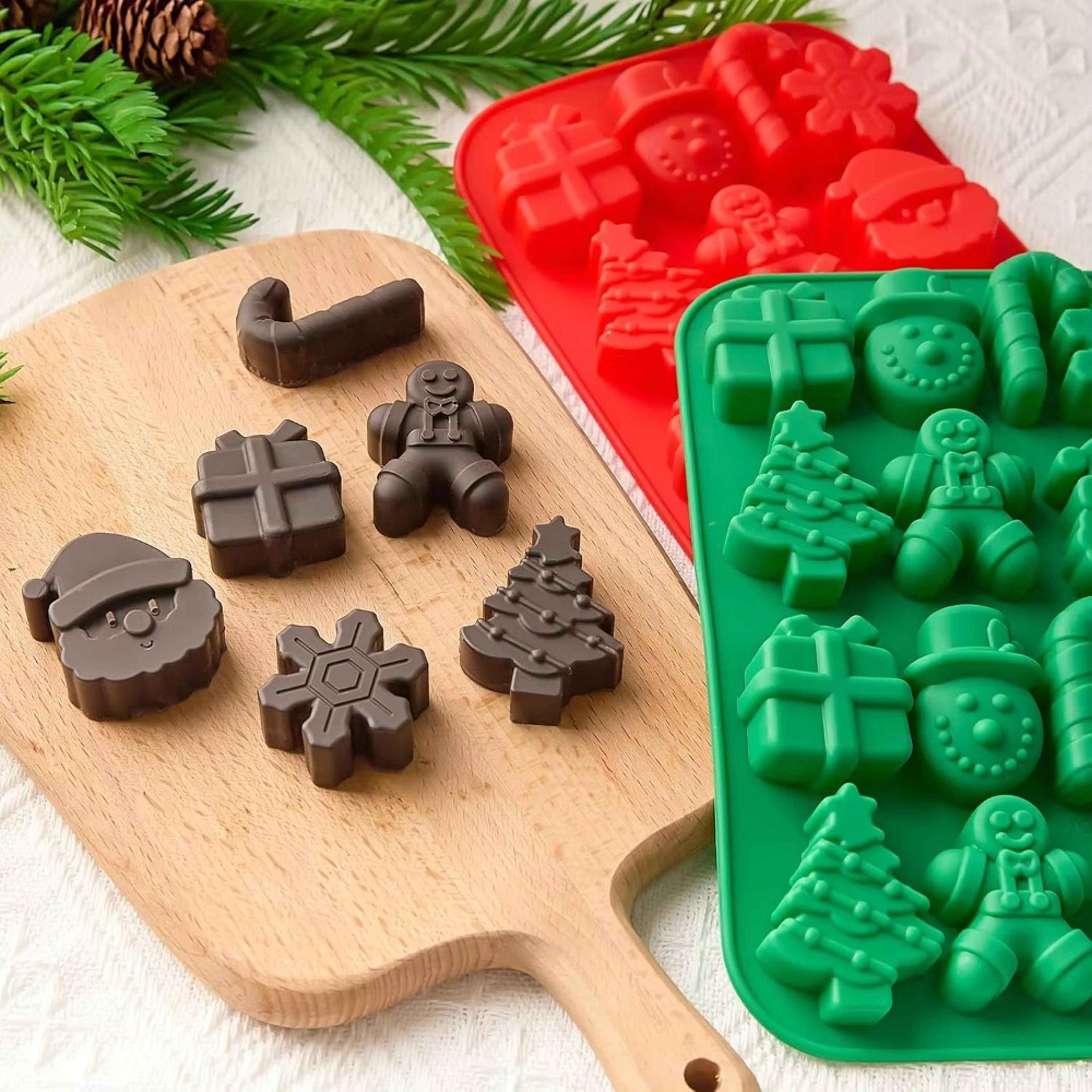 silicone christmas chocolate molds – snowflake, xmas tree, gingerbread man, candy, cookie moulds for diy baking and new