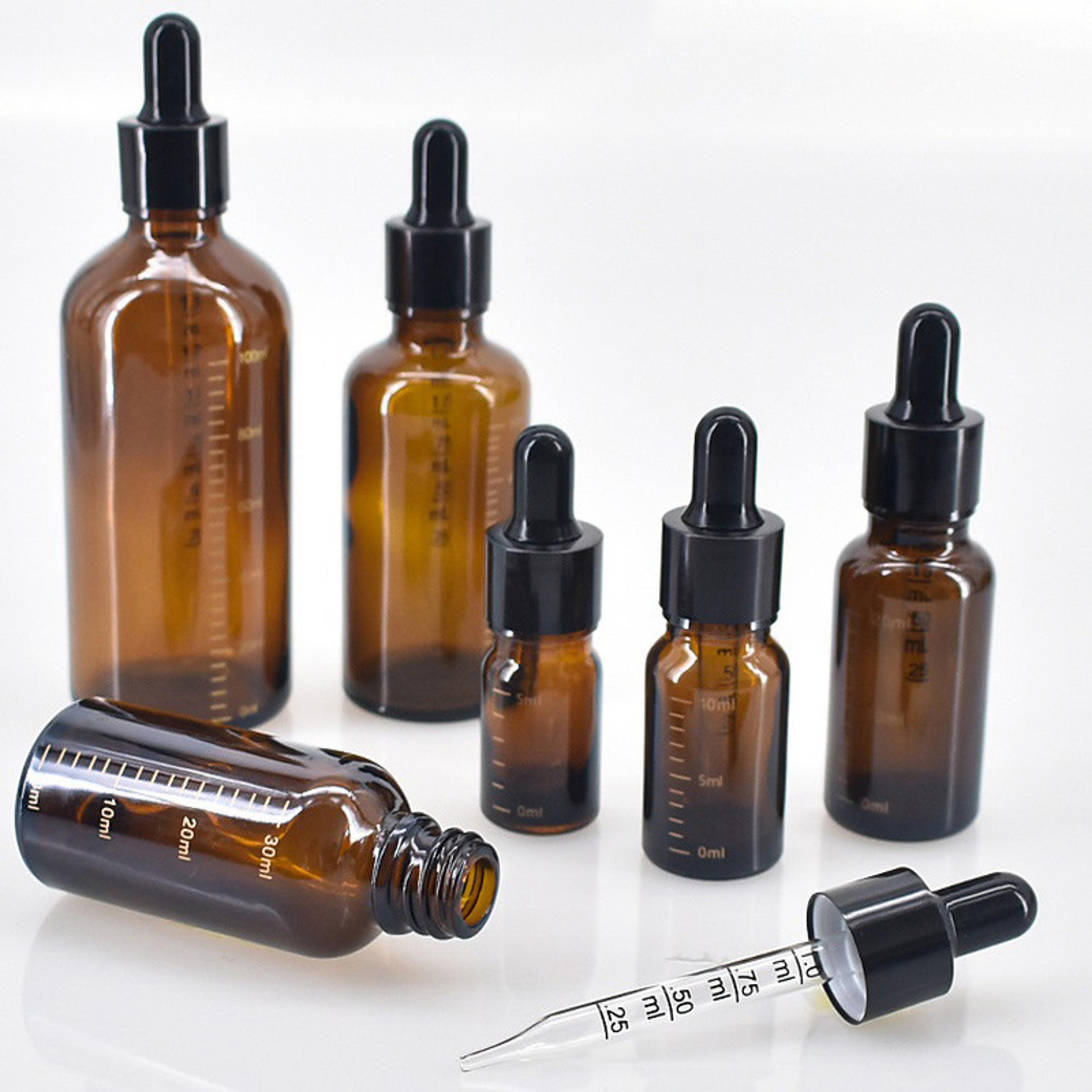 amber glass dropper bottles with scale – 5ml to 100ml refillable pipette bottles for aromatherapy & travel