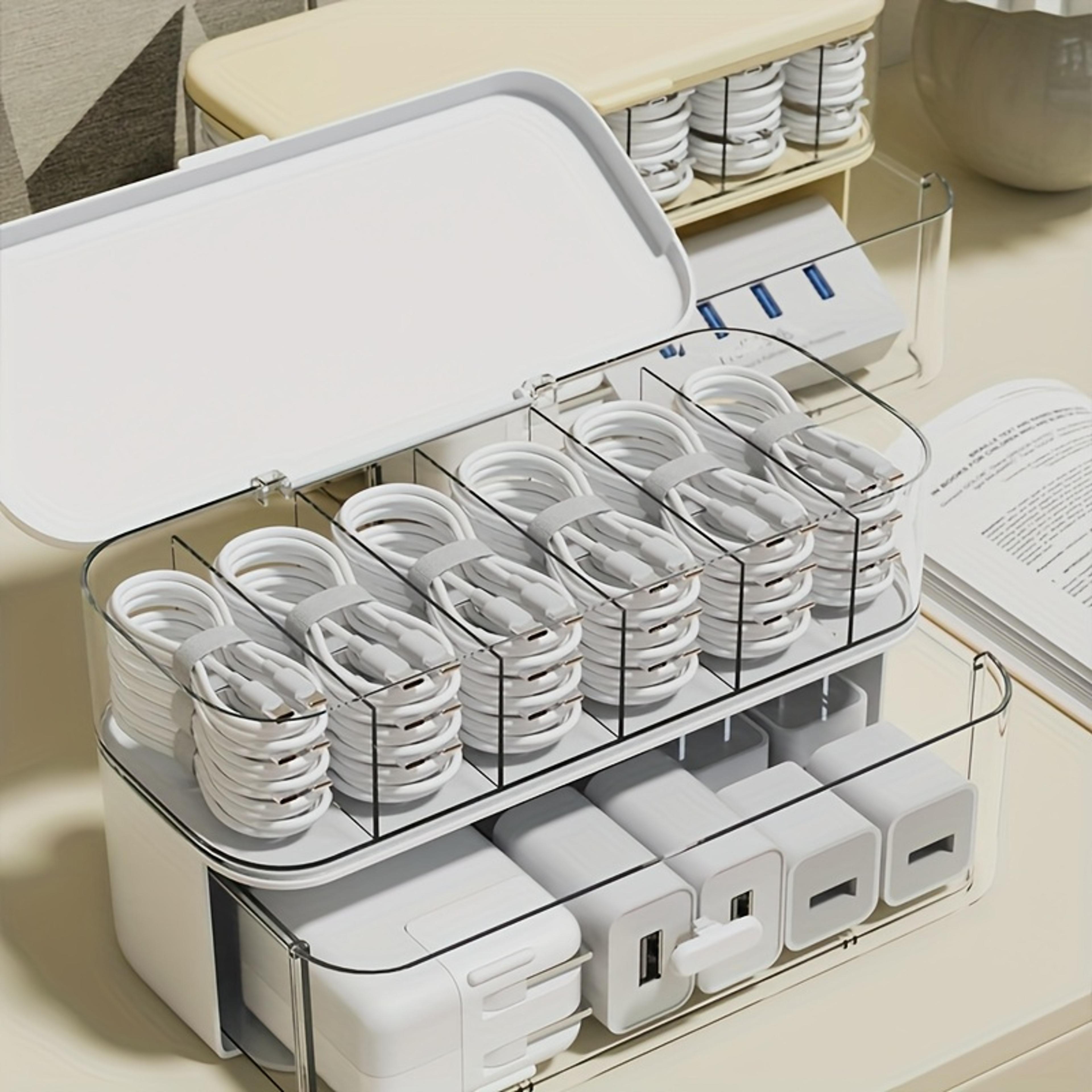 transparent desktop cable organizer box with lid – smart cord & charger storage for home & office
