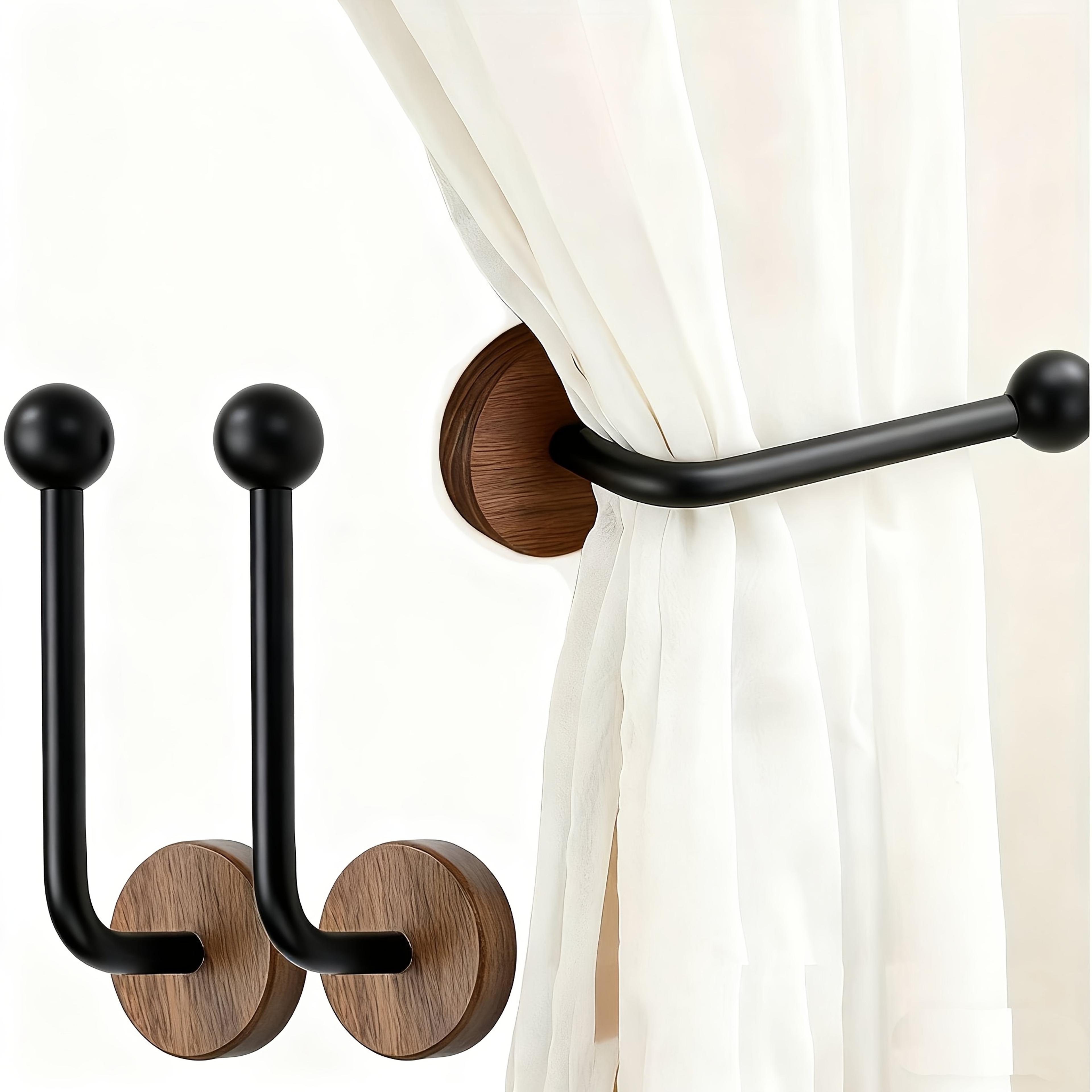 pack modern adhesive curtain holdbacks with walnut wood base – no drill, heavy duty wall mount