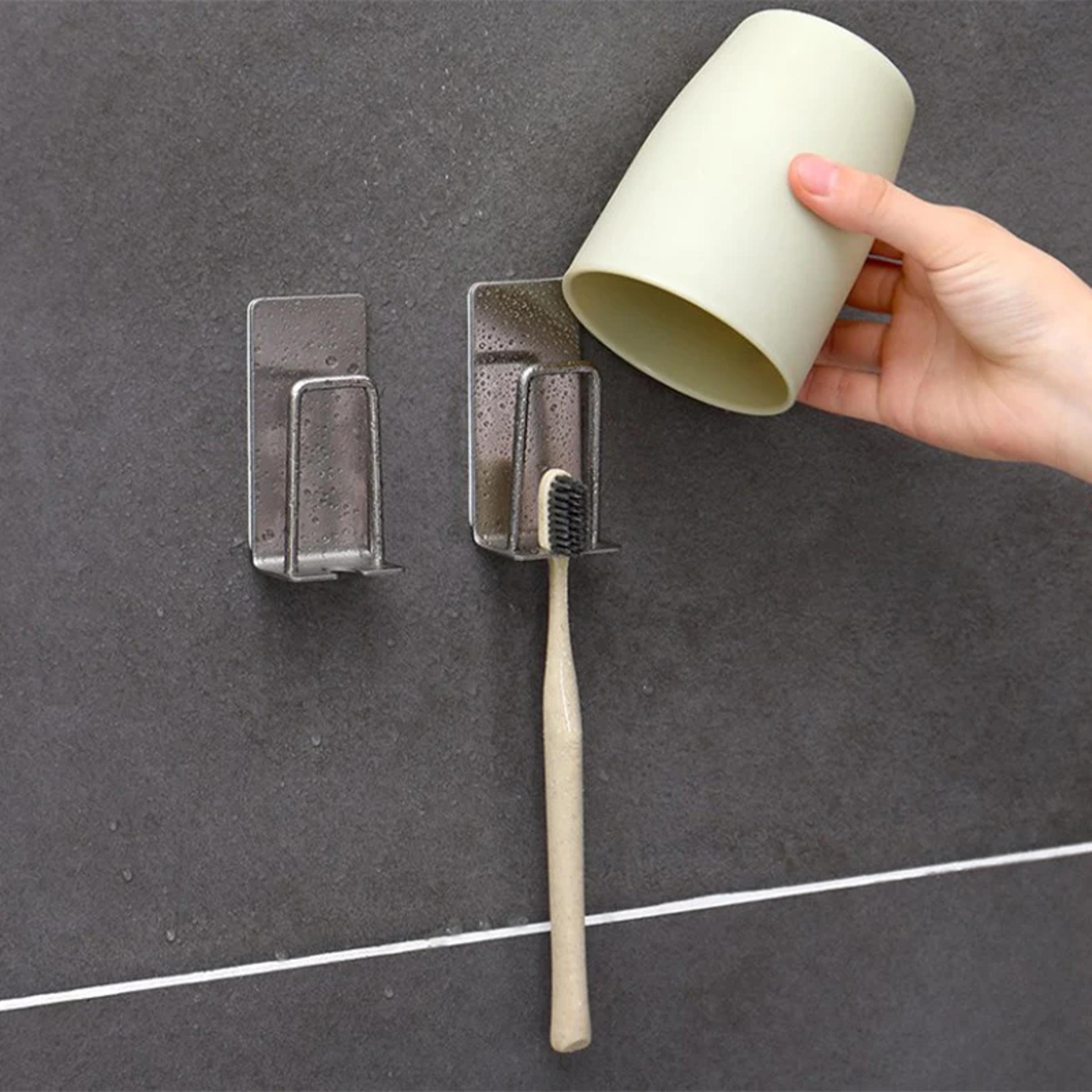 stainless steel wall mounted toothbrush holder space-saving adhesive organizer for home