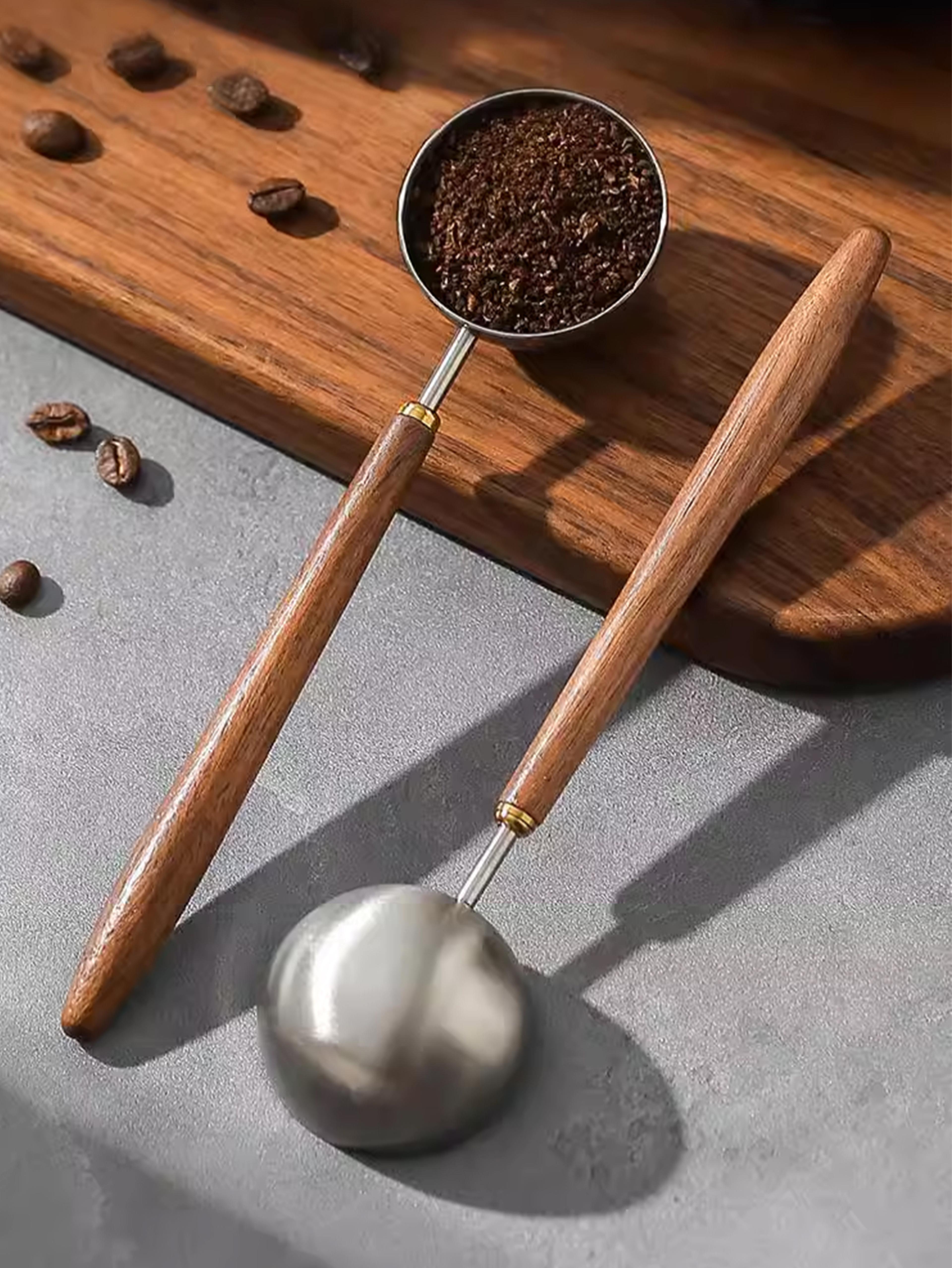 vintage walnut wood handle coffee spoon, stainless steel tea & seasoning scoop