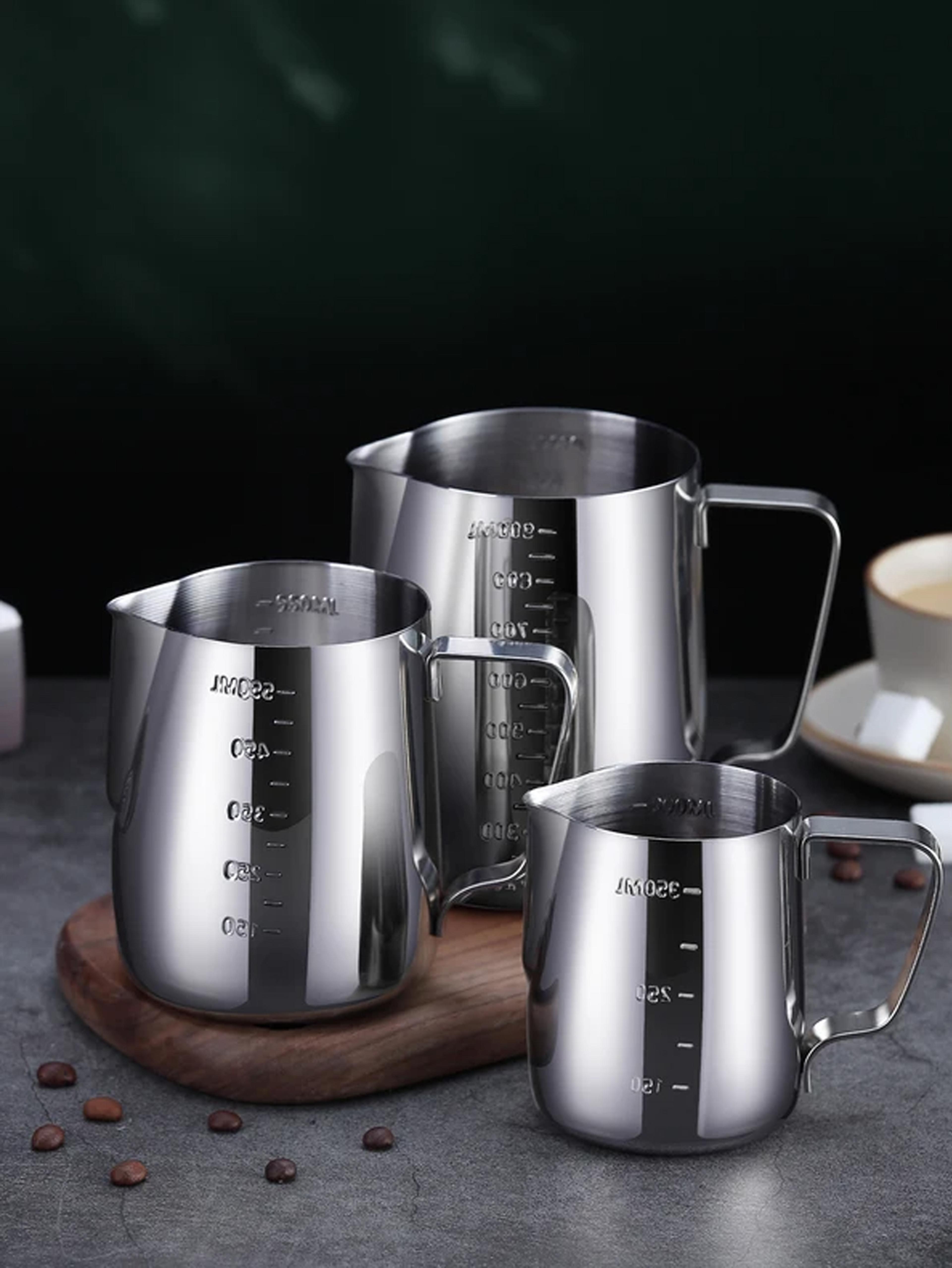 stainless steel frothing pitcher for latte art espresso steaming pitcher with measurement scale for coffee, cappuccino