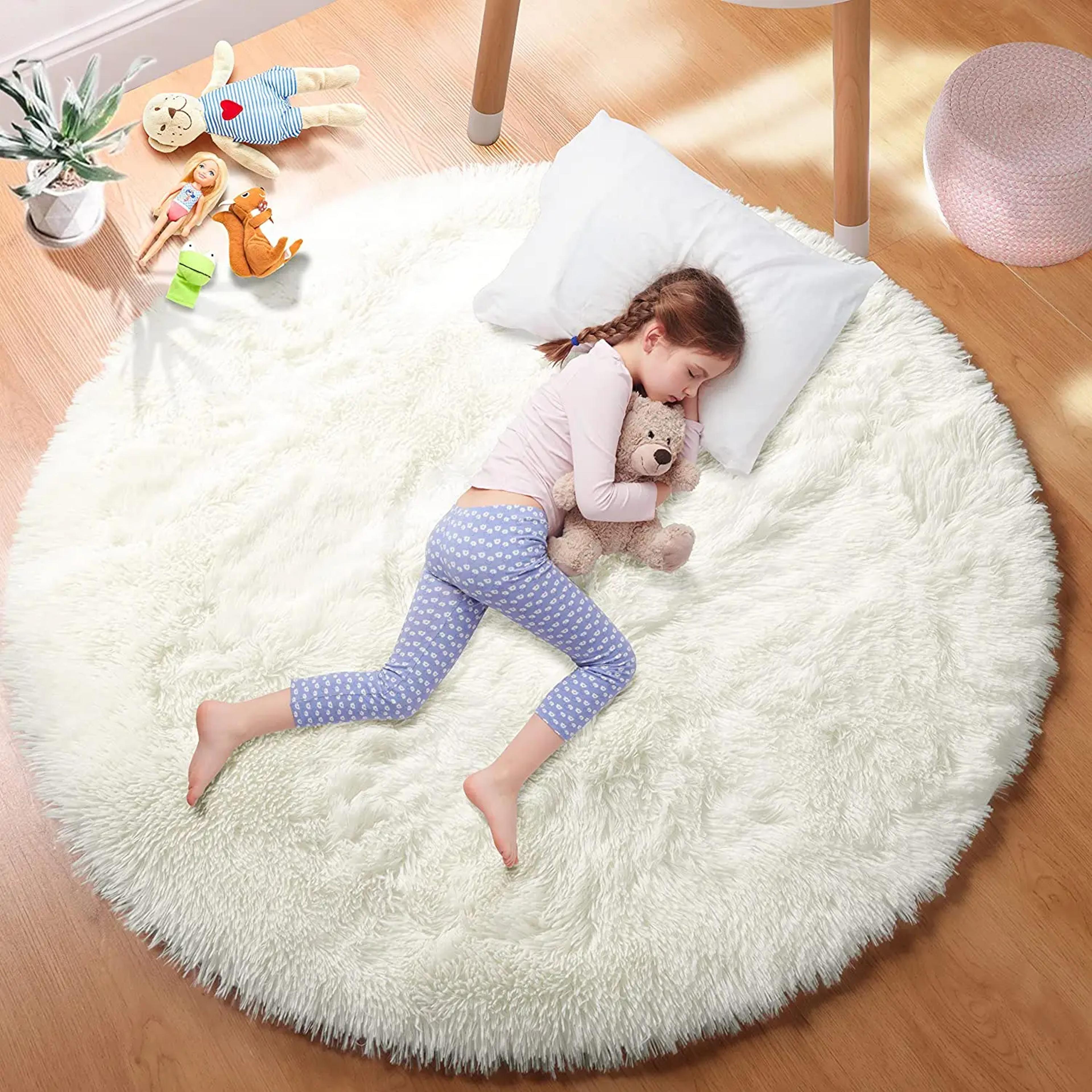 super soft plush round rug fluffy white carpet for living room, bedroom, kid room & salon thick pile home decor