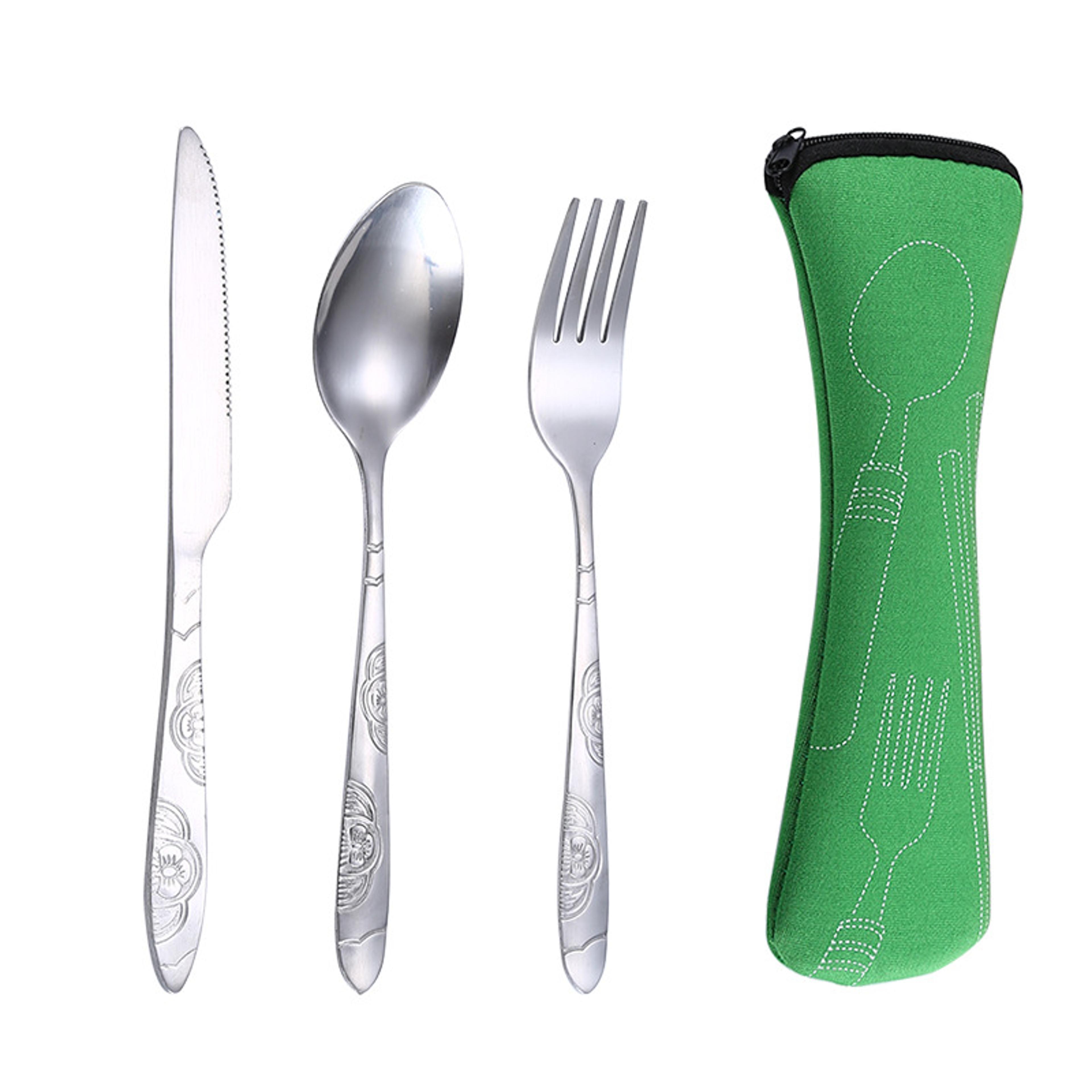portable picnic set tableware with zipper travel cutlery kit & case – perfect for camping, travel & outdoor dining