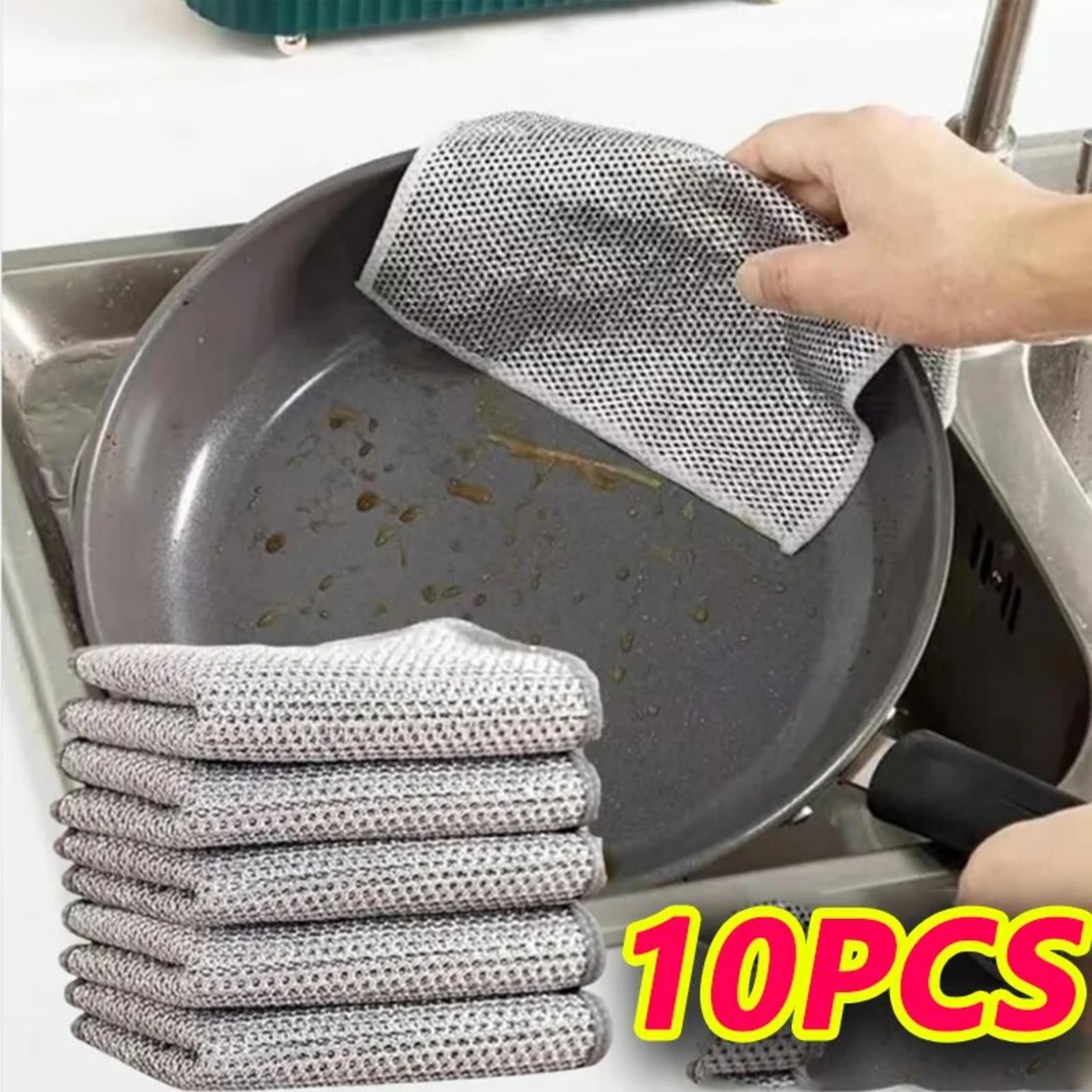 magic dishcloth with silver wire cleaning kitchen cloth & built-in sponge steel wire ball rag