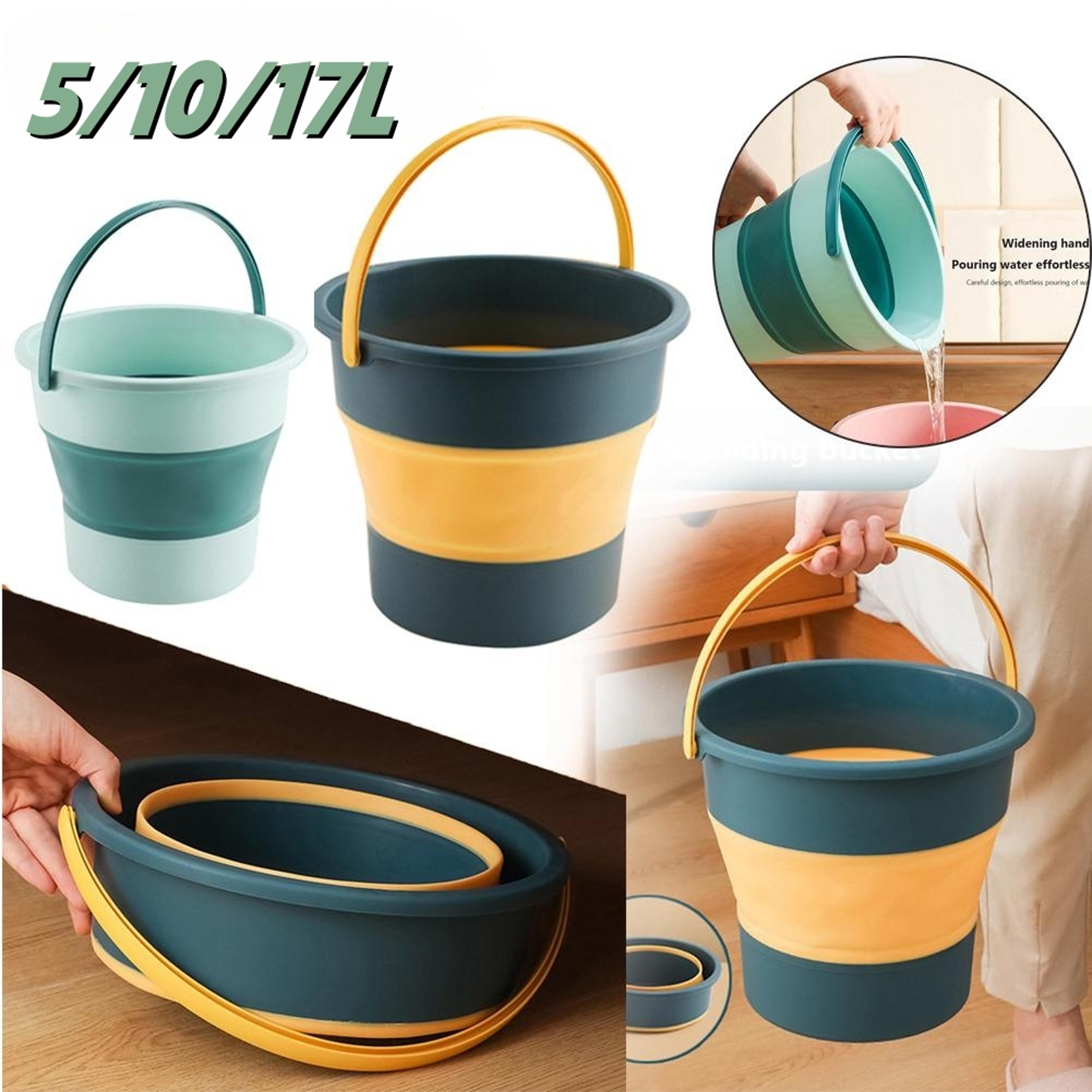 folding portable silicone bucket with cover ideal for car wash, camping & household use
