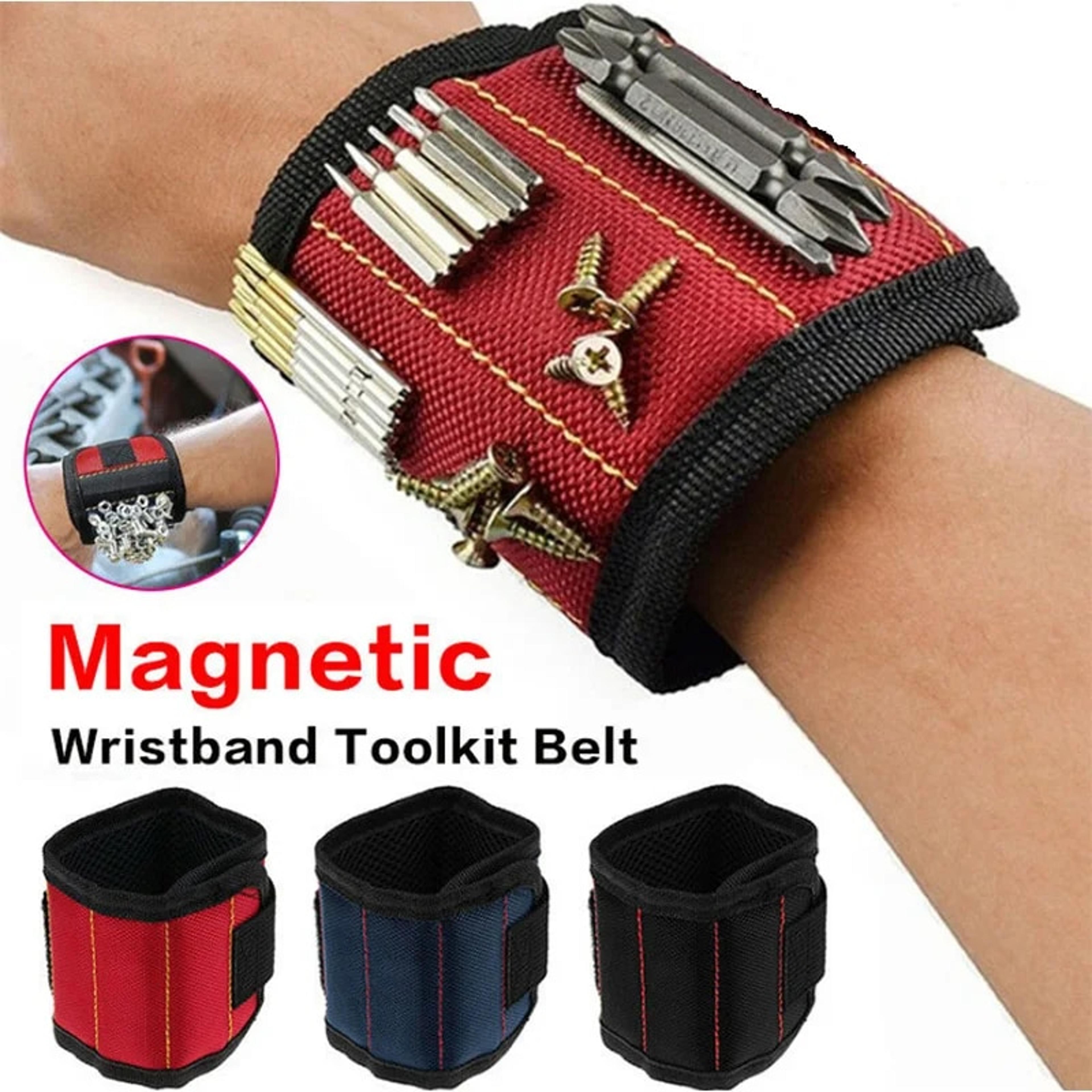 magnetic wristband tool holder for screws, nails & drilling bits | strong magnets & rows of magnets