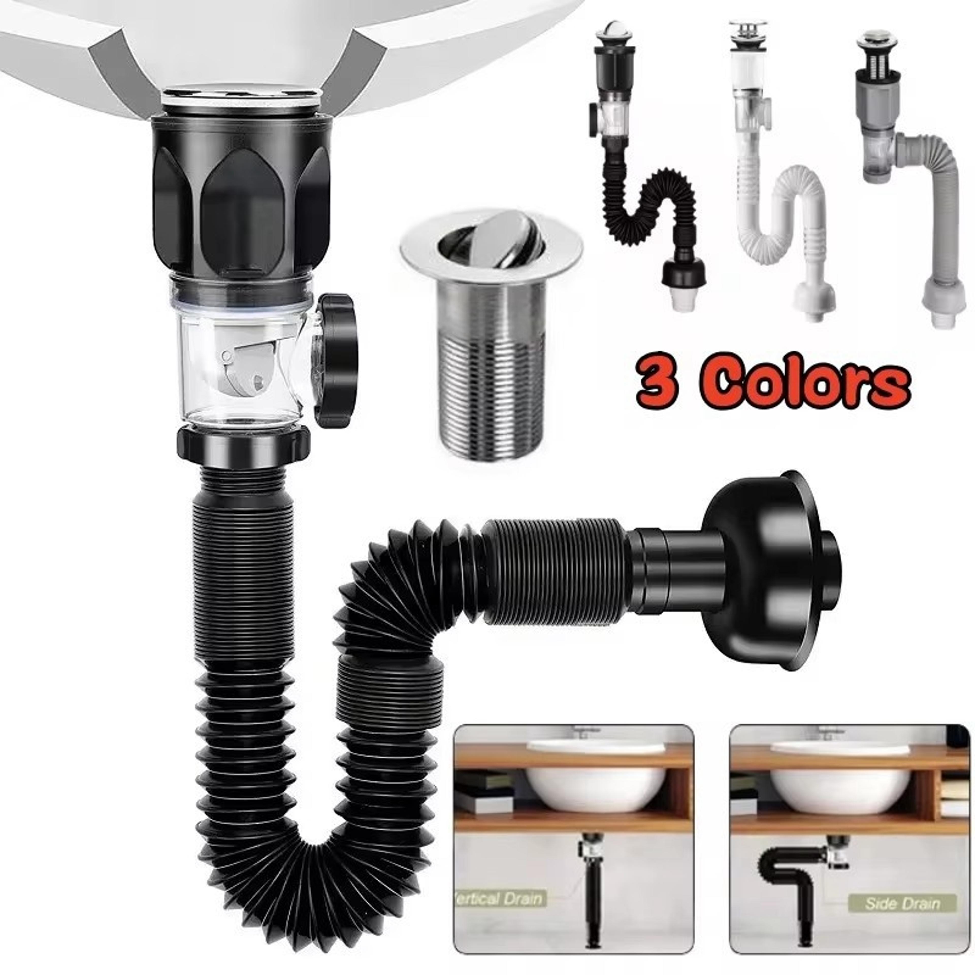 flip top anti-odor drain pipe set retractable deodorizing filter for kitchen sink & bathroom flexible, anti-clogging