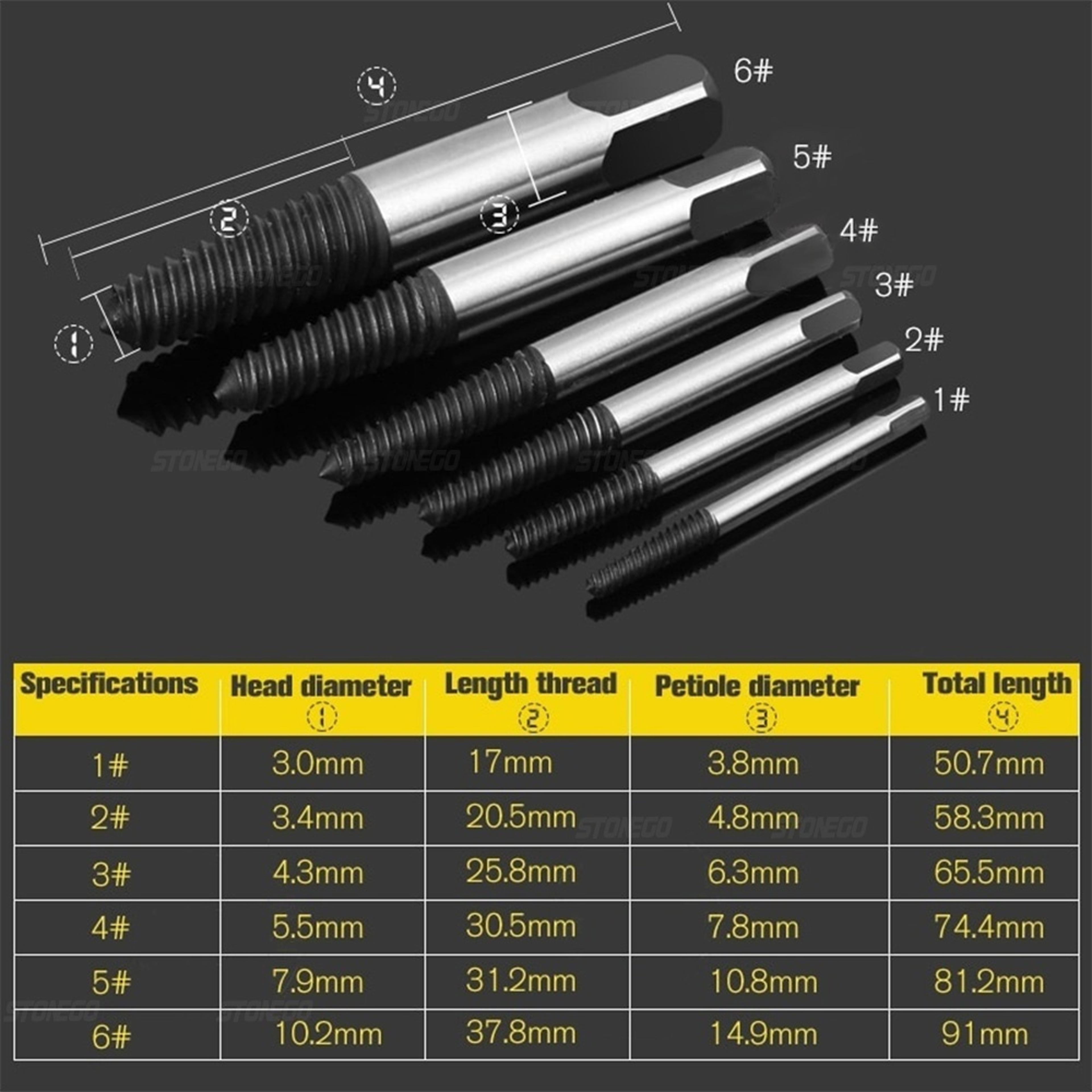 broken screw extractor drill bit set carbon steel, double-sided for easy removal of damaged screws