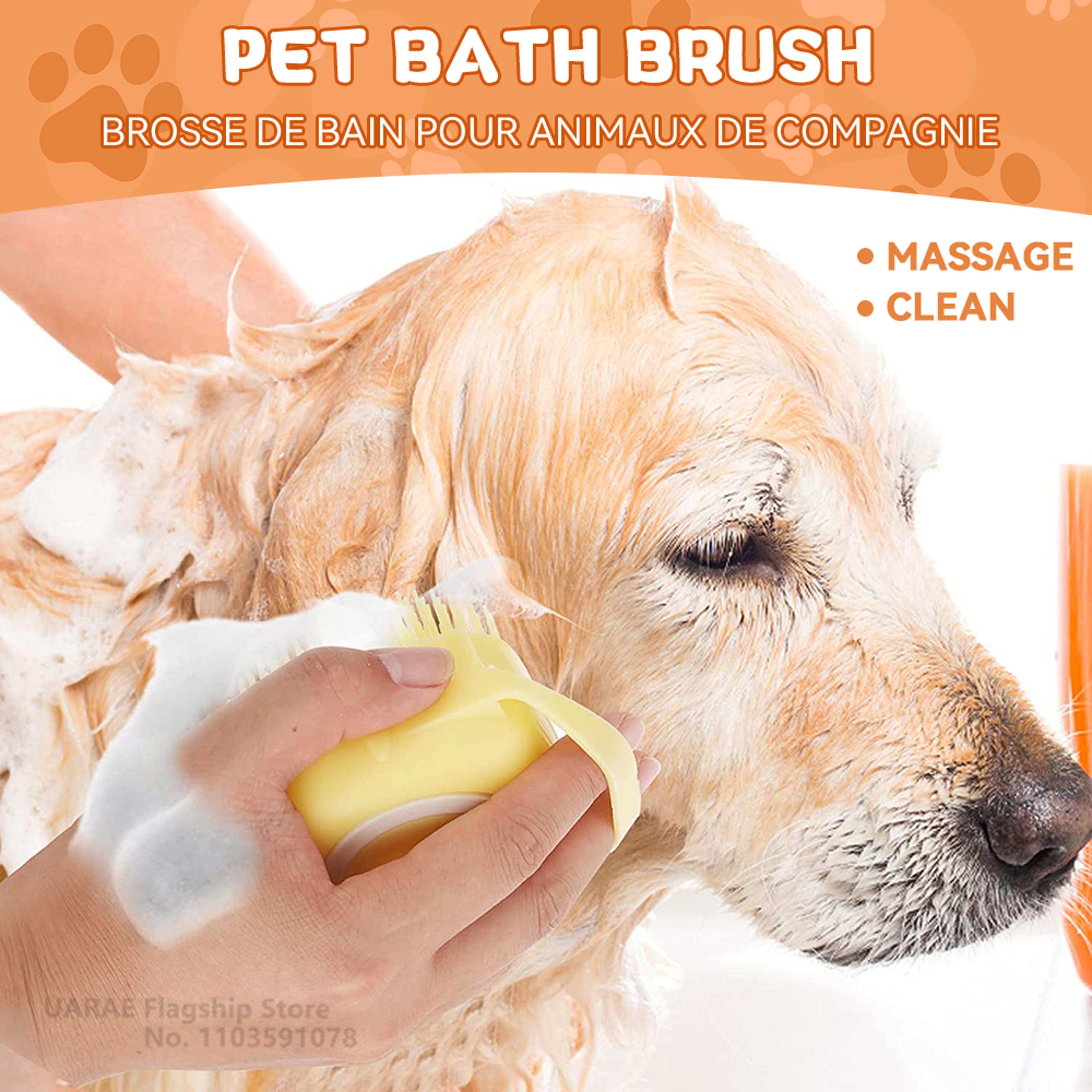 dog bathing brush & shampoo dispenser soft silicone pet grooming tool for dogs & cats | rubber bristles for a relaxing