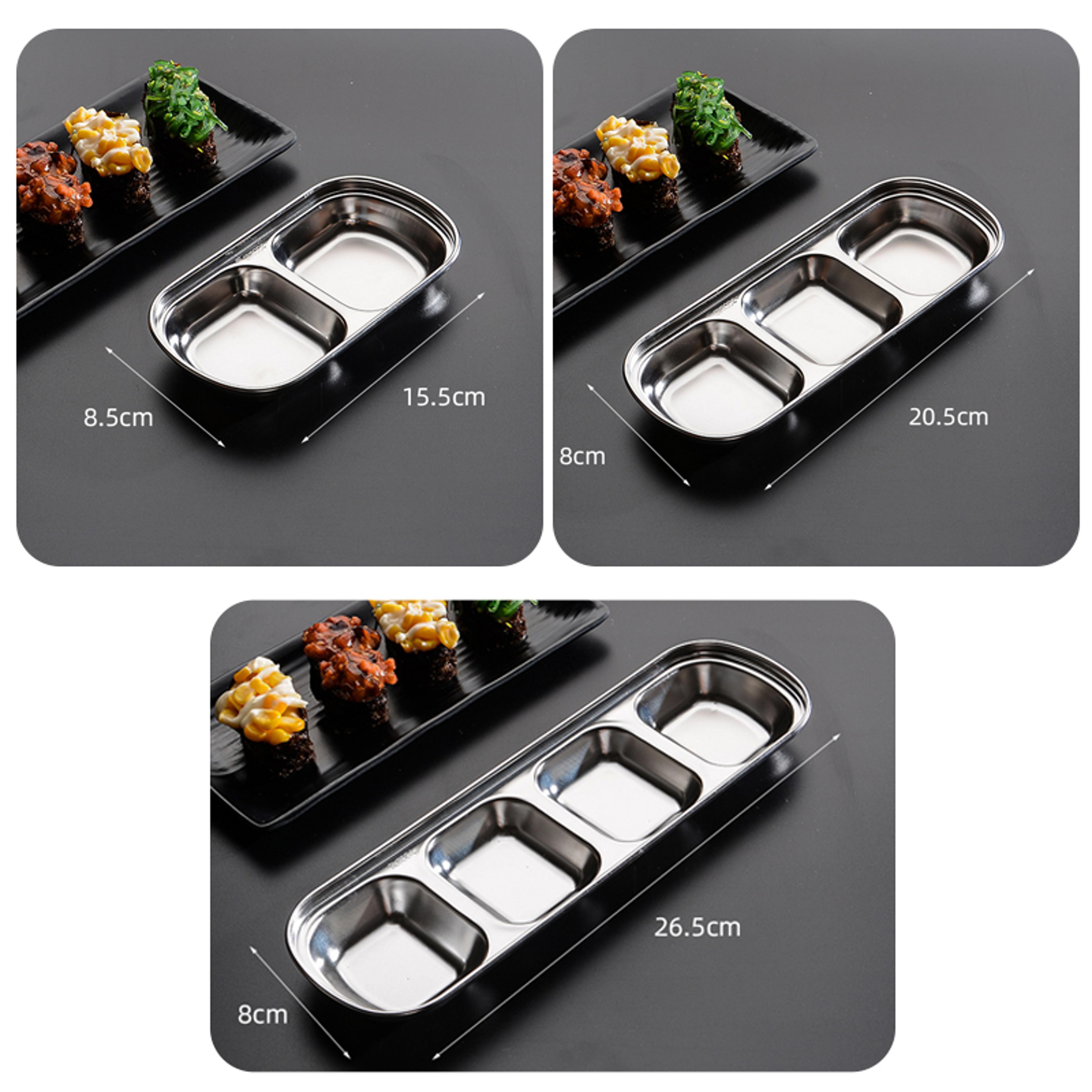 stainless steel divided dip bowls perfect for bbq, sauces, and condiments