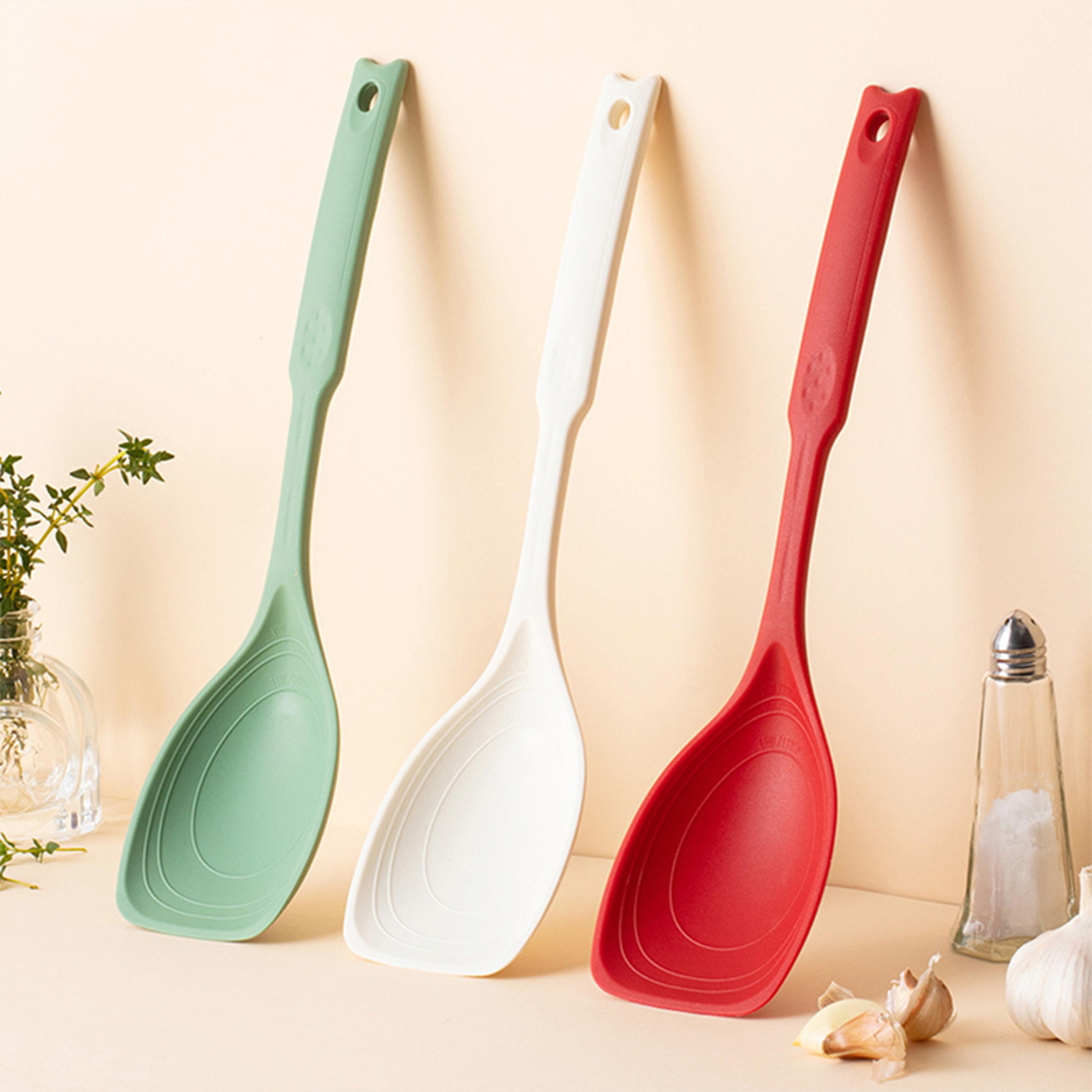 large silicone cooking spoon set non stick solid spoon with deep bowl and measurement marks for mixing, serving