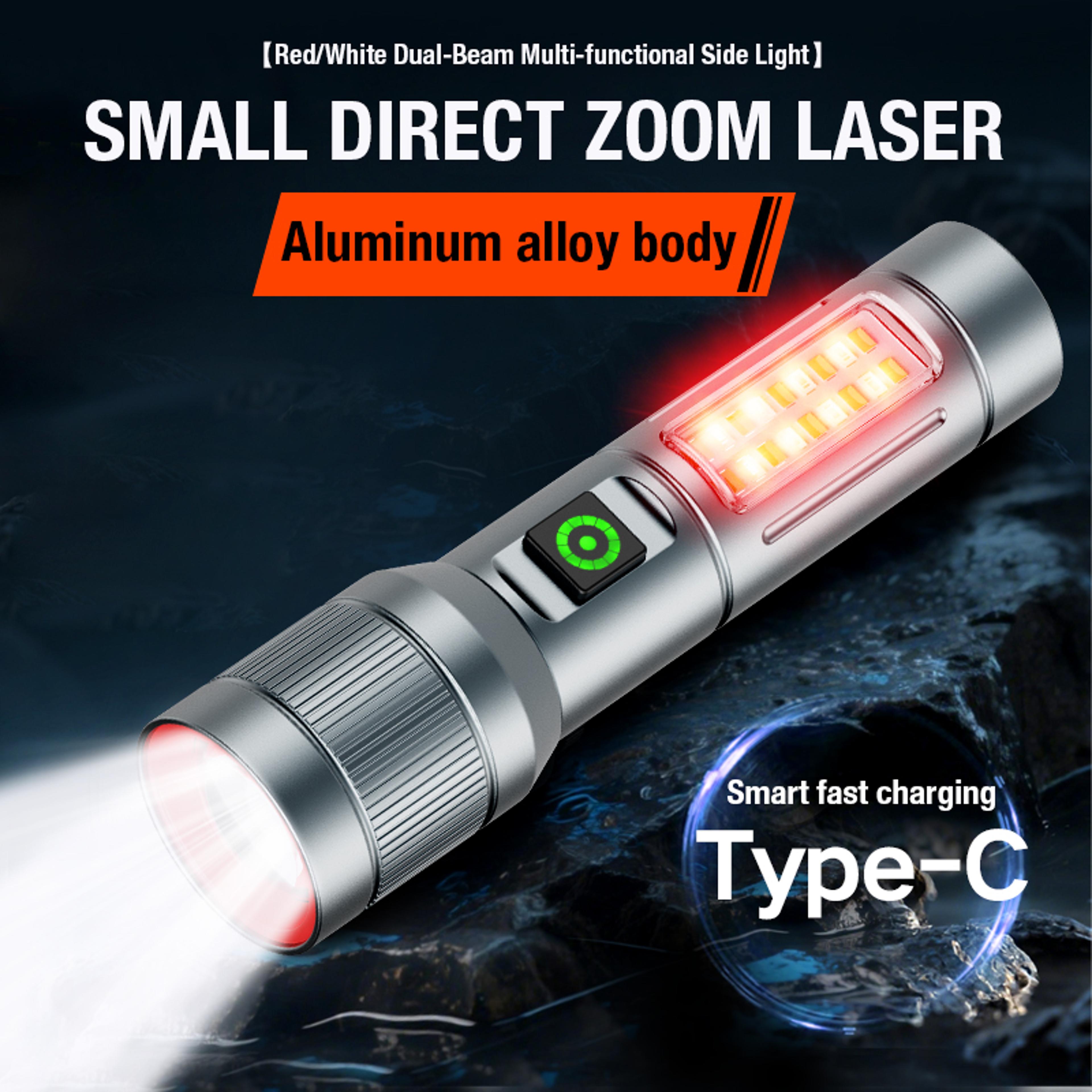 rechargeable ultra bright flashlight with multi light source zoom long beam & side flood light for outdoor emergencies