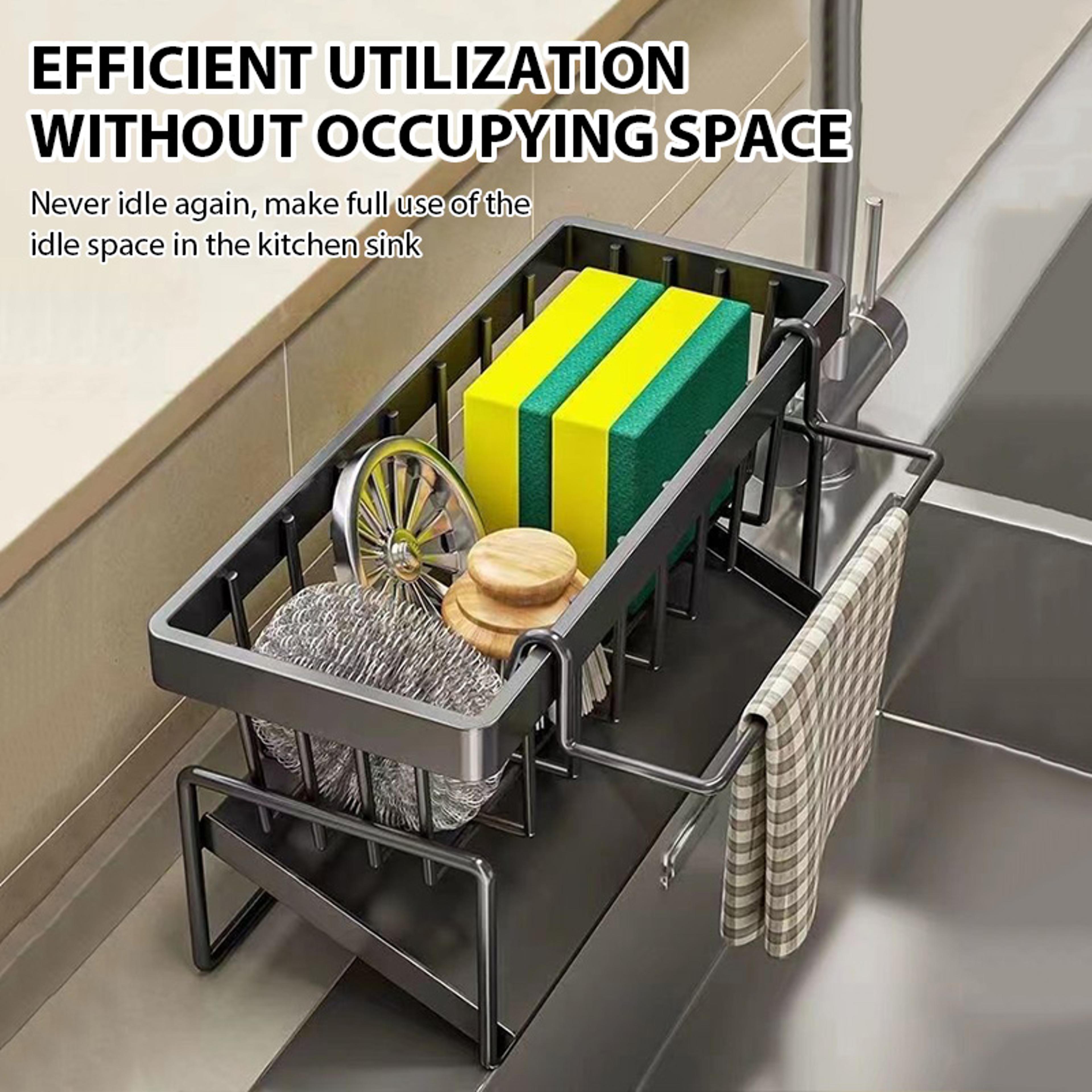 kitchen sink drain rack organizer versatile sink shelf, soap sponge holder & countertop storage for efficient