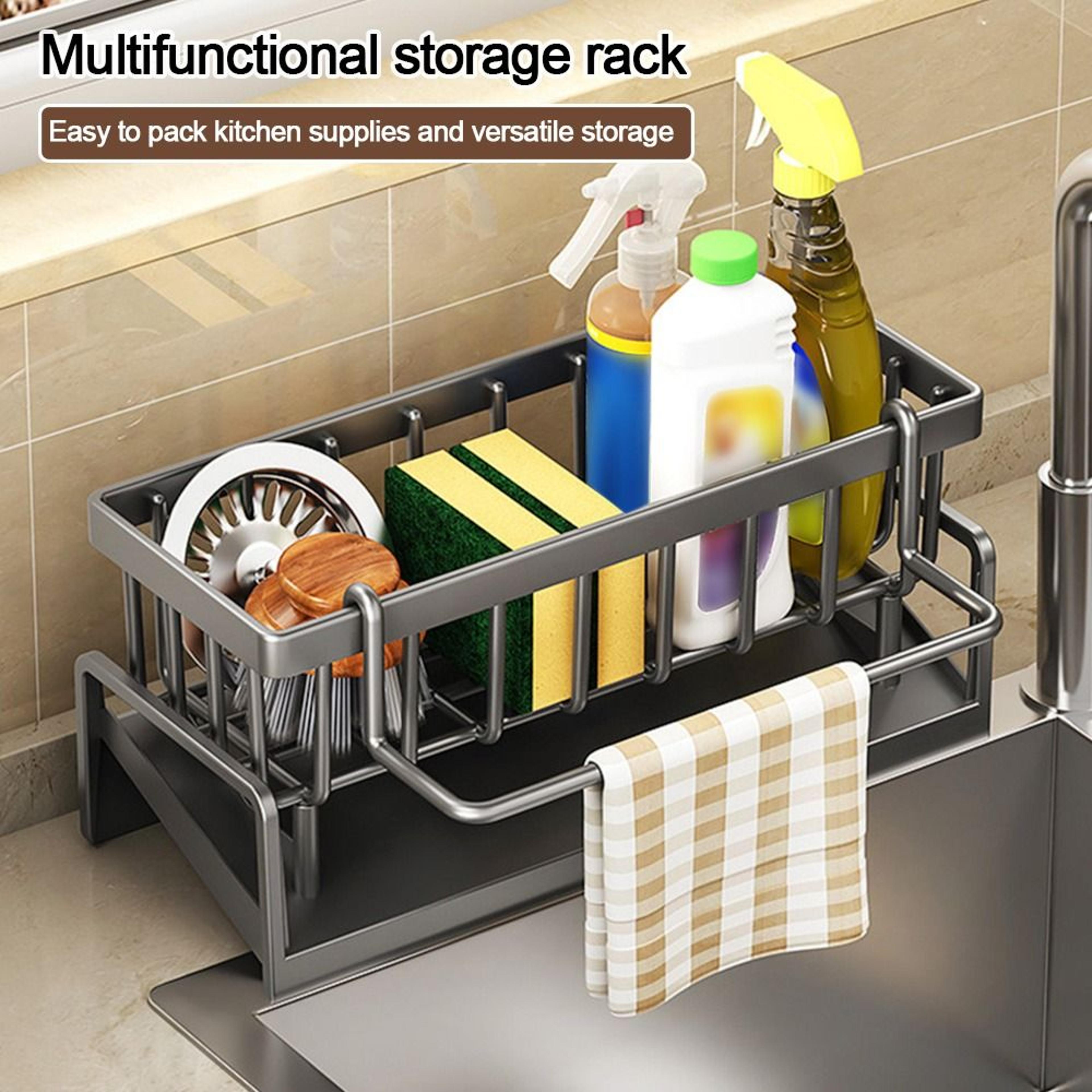 self draining sink shelf sponge holder multifunctional kitchen storage organizer for soap & cosmetics
