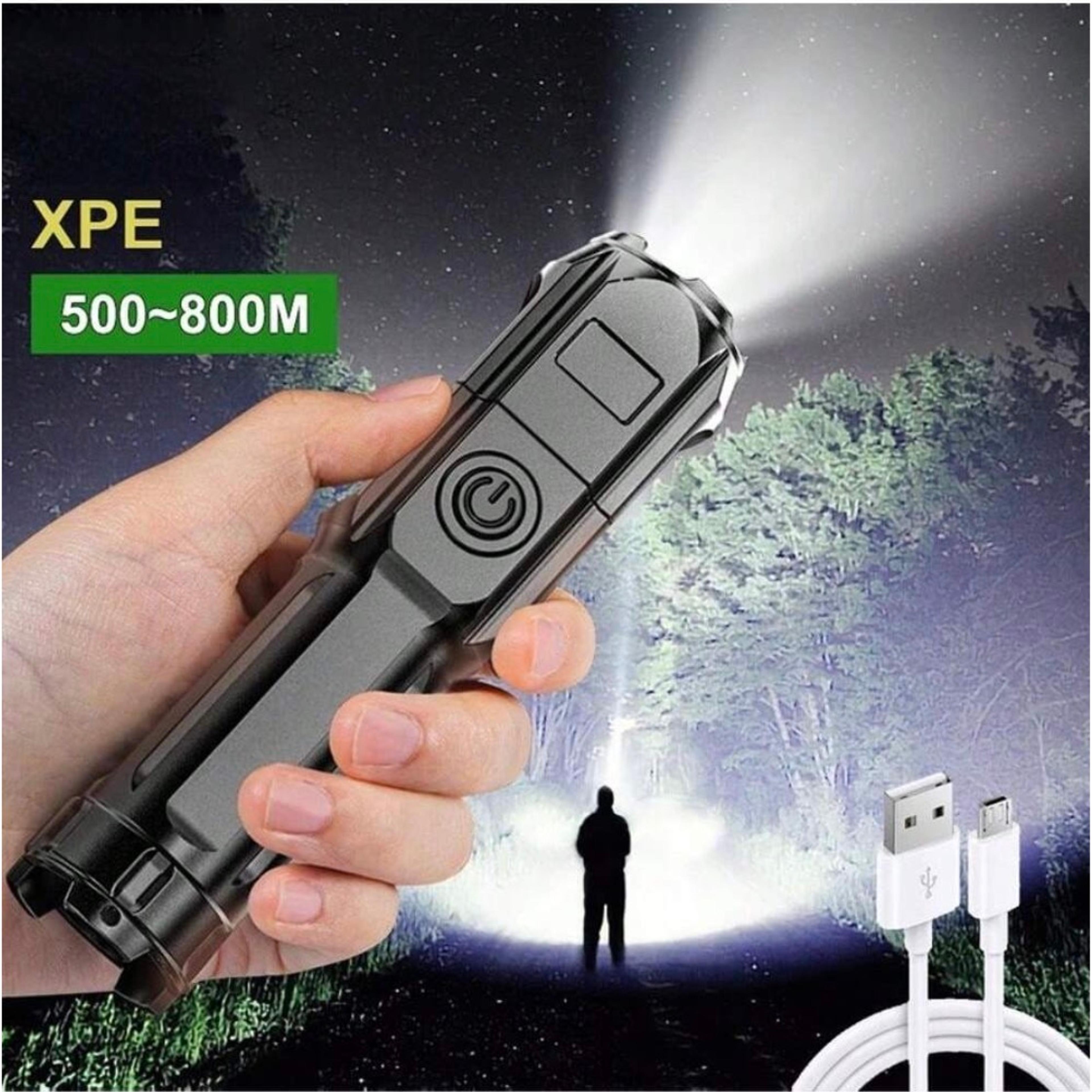 high power led camping torch flashlight usb rechargeable waterproof spotlight with zoom lantern & built in battery
