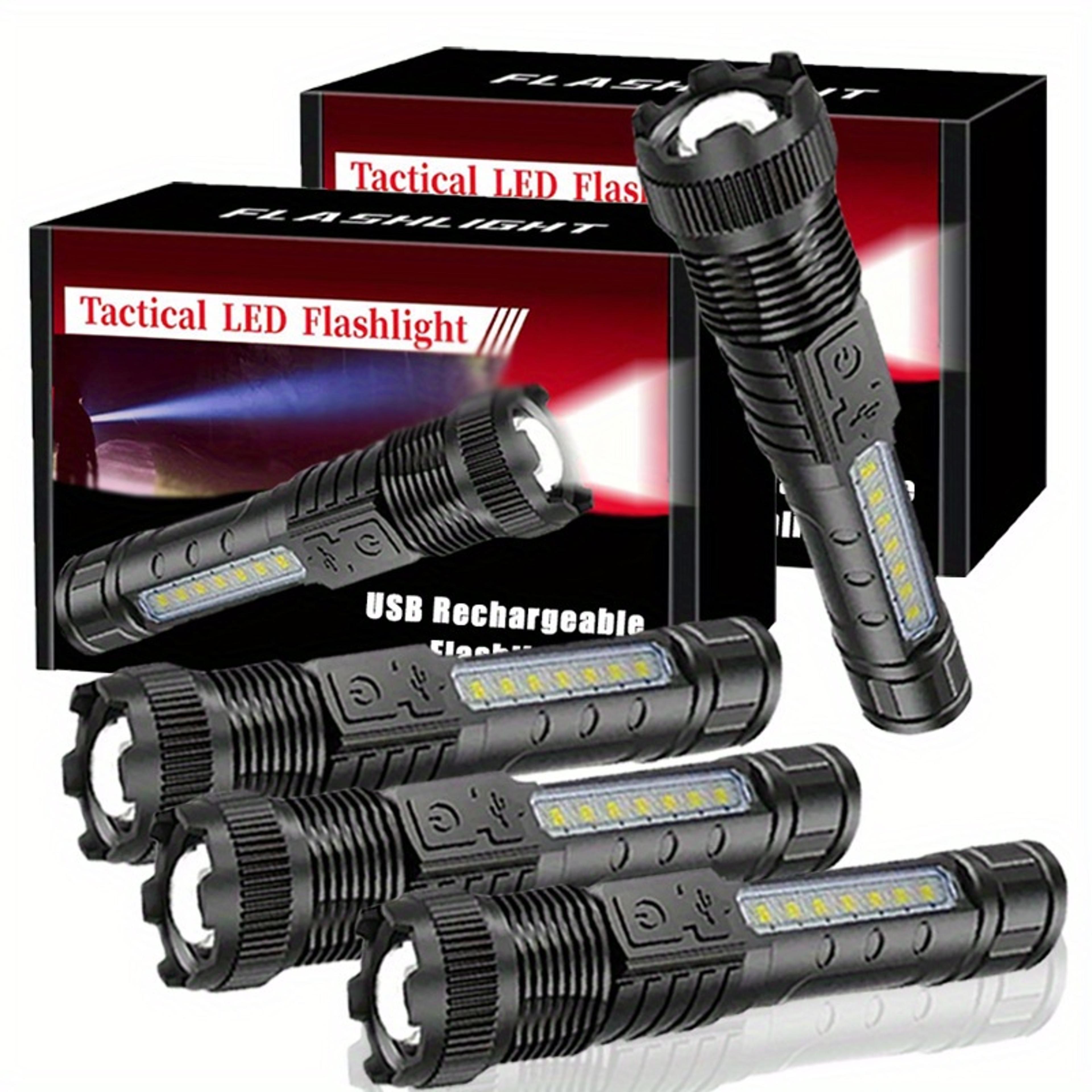 telescopic zoom tactical flashlight rechargeable led torch with lighting modes, waterproof, long-range for camping