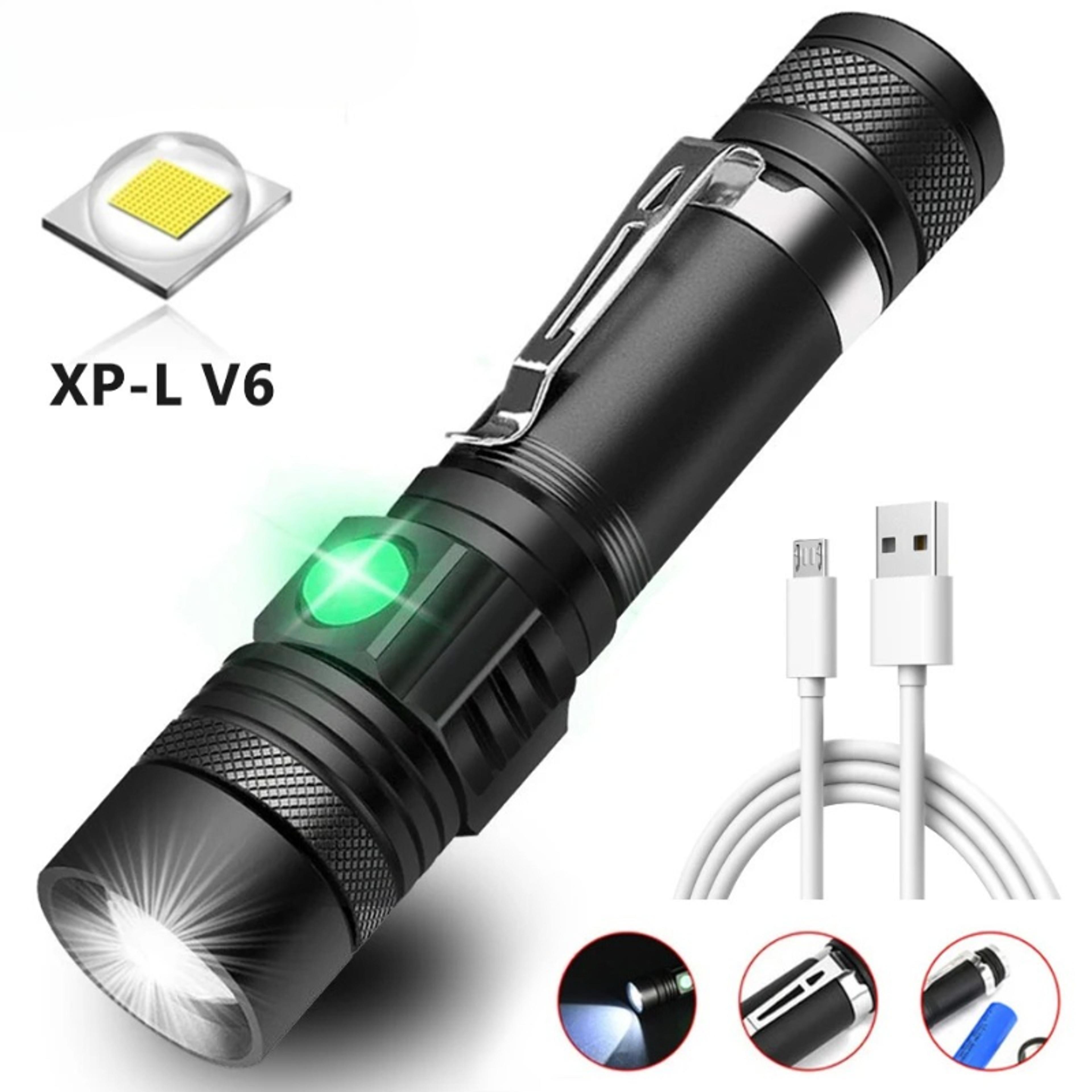 type c rechargeable tactical flashlight waterproof led torch for camping, hiking & cycling