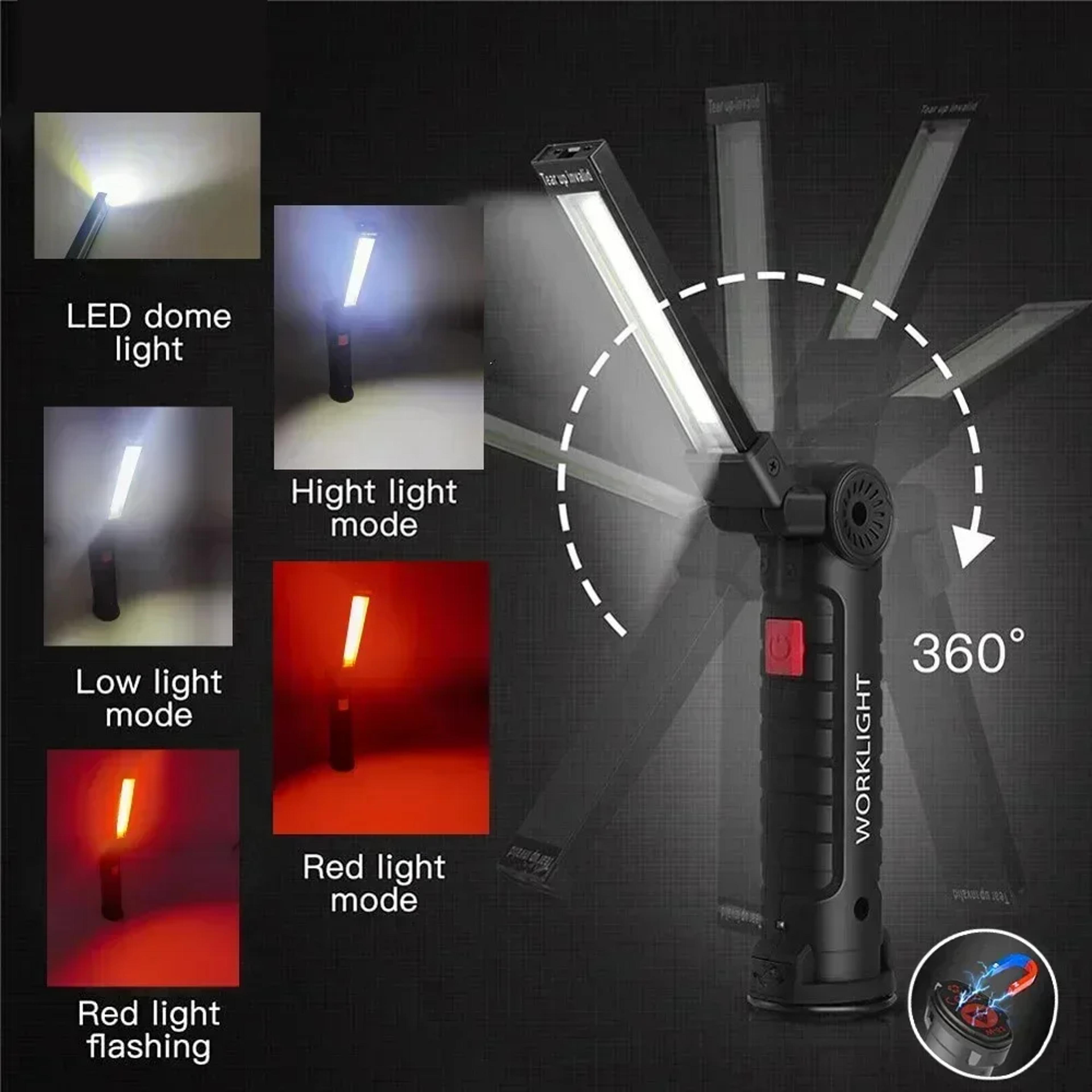 rotatable work light with usb rechargeable battery & magnetic hook ideal for auto repairs, inspections, and emergencies