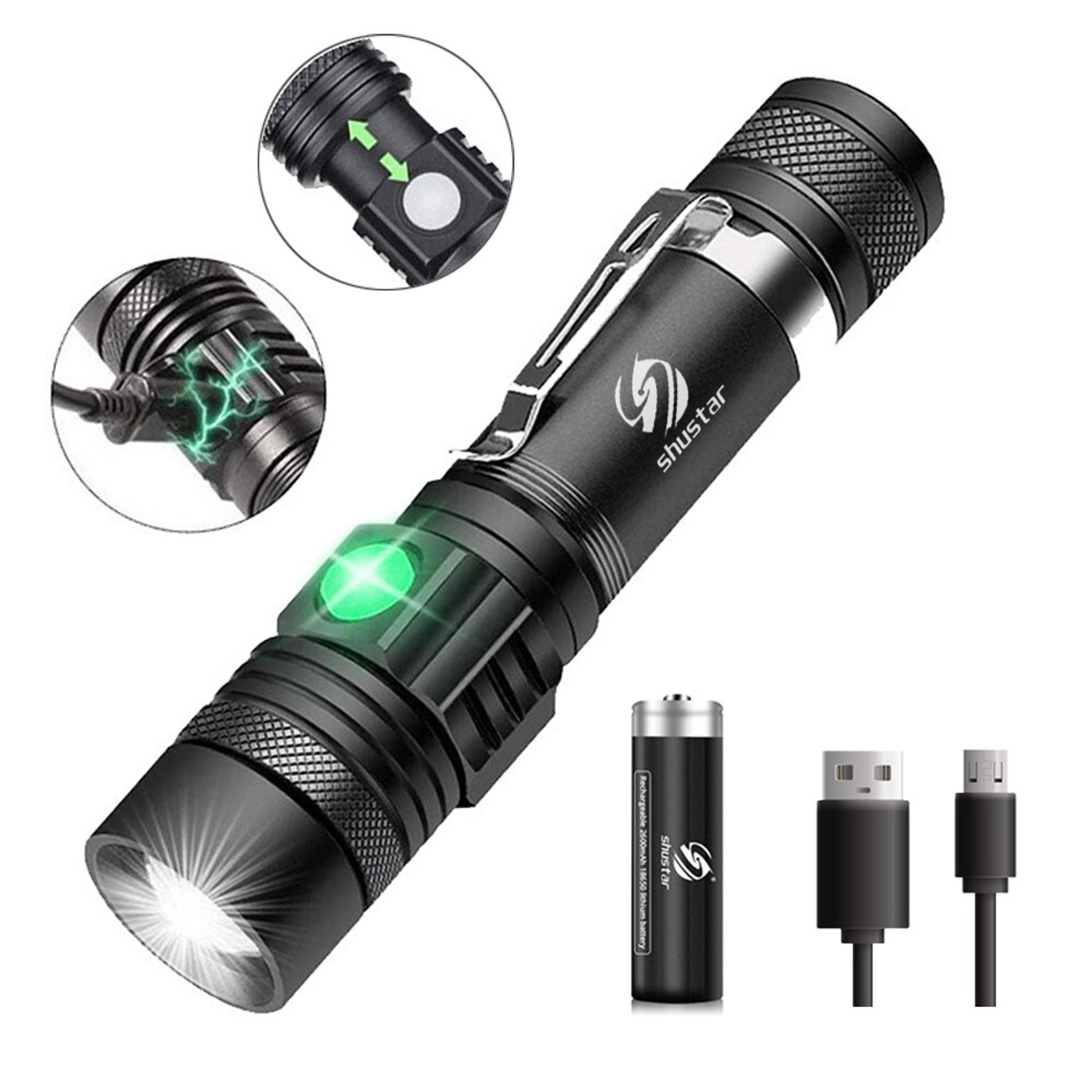 high power zoomable led flashlight, waterproof camping torch with usb charging