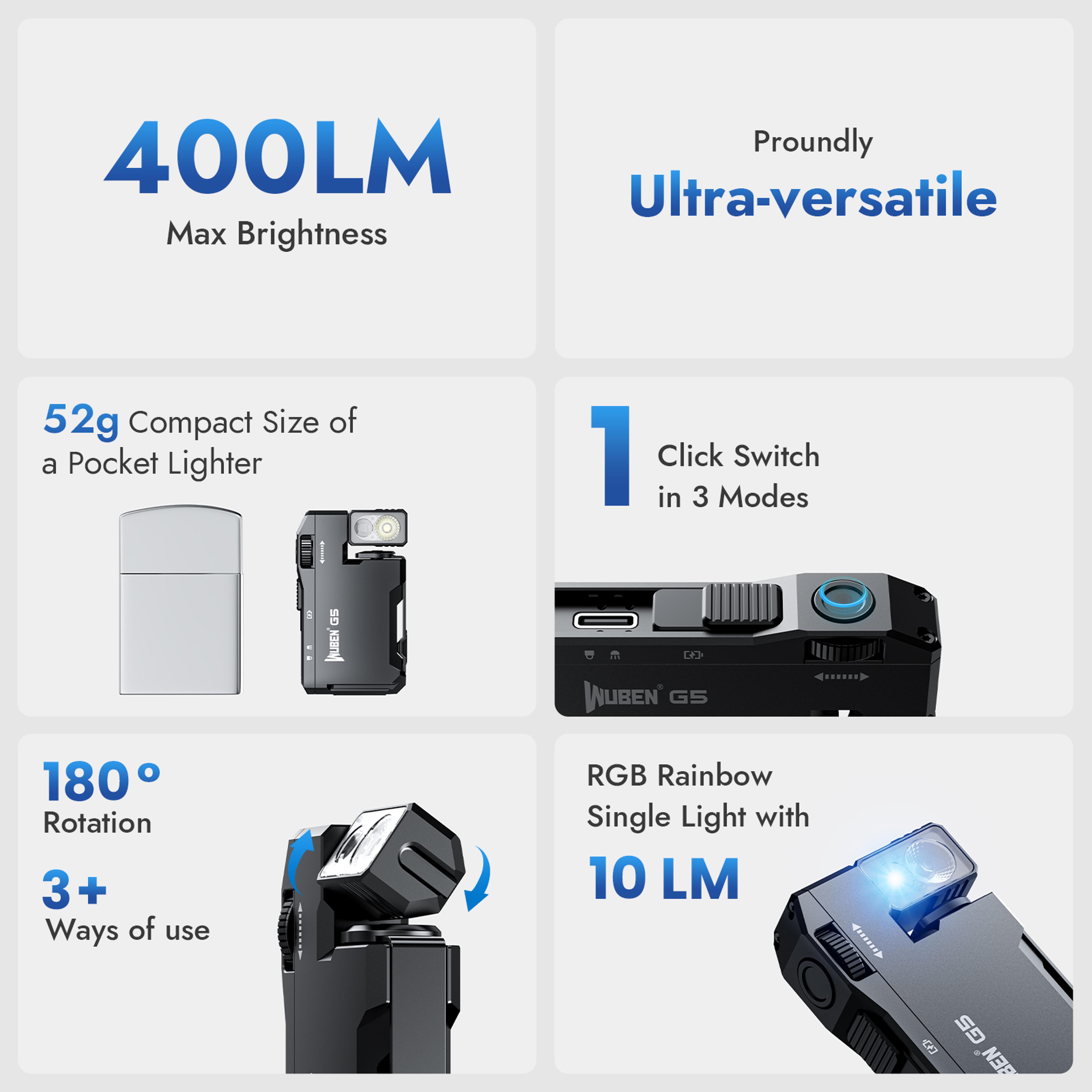 rechargeable edc flashlight lumens dual light sources mini flashlight with rgb light, portable pocket