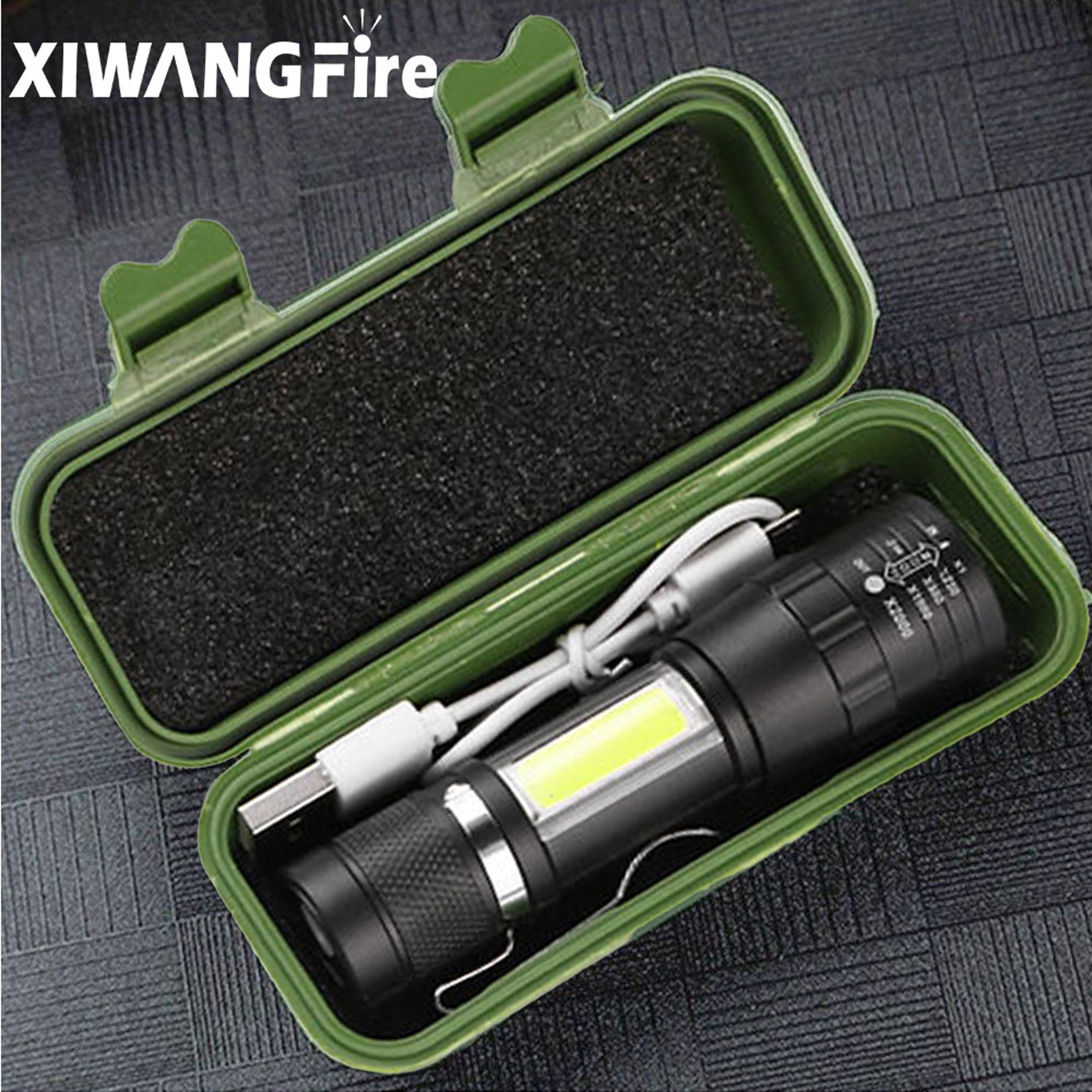 cob led flashlight rechargeable, waterproof, zoomable mode torch with built in battery