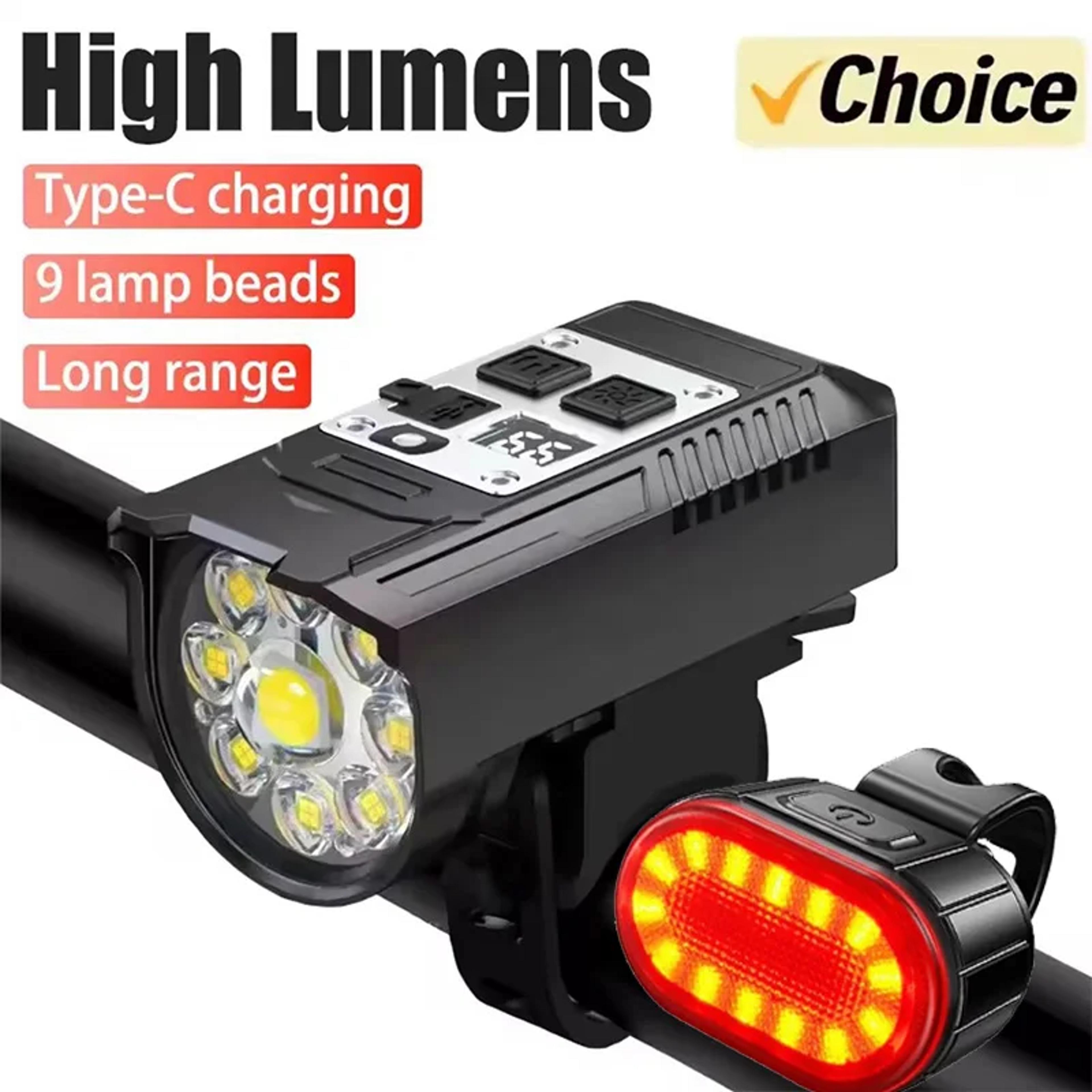 usb c rechargeable bicycle front light & smart sensor rear light waterproof, bright safety cycling light