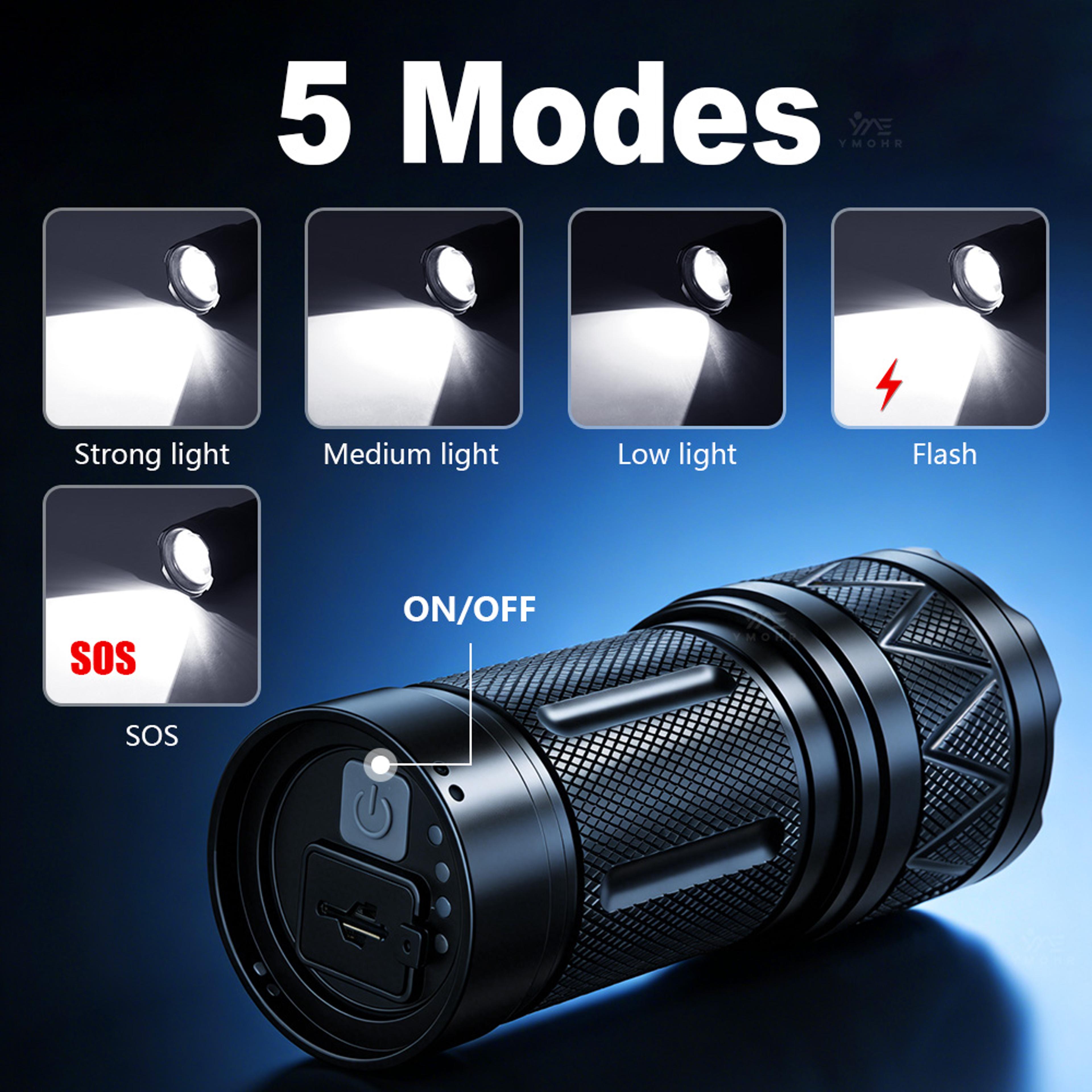 rechargeable led tactical flashlight with power bank & zoom outdoor camping lantern