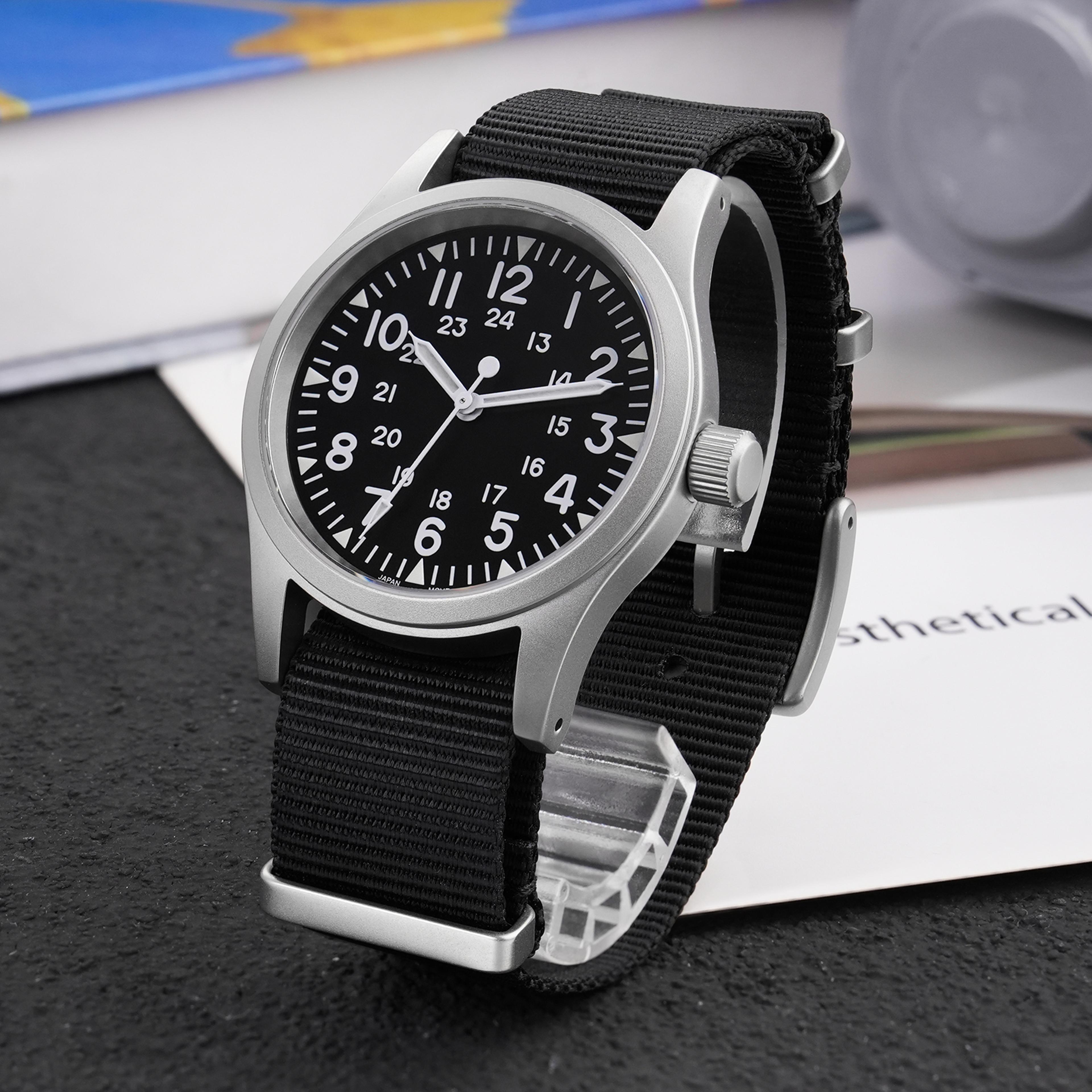 military watch with sweep movement and sapphire crystal vintage timepiece